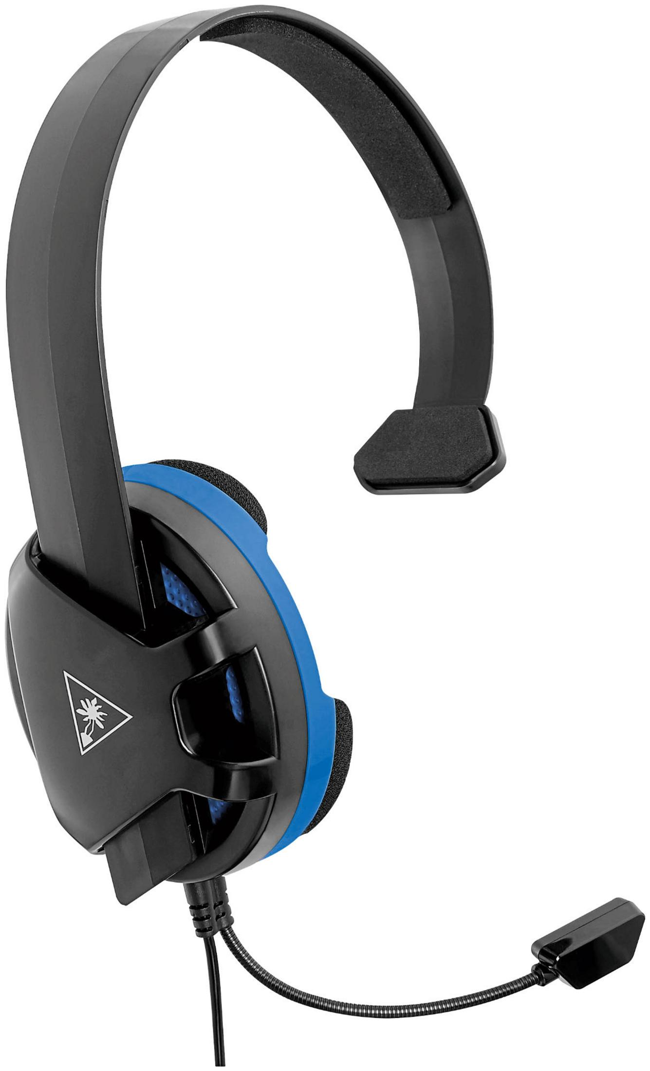 Czarno-niebieski zestaw słuchawkowy z mikrofonem, przeznaczony do gier.