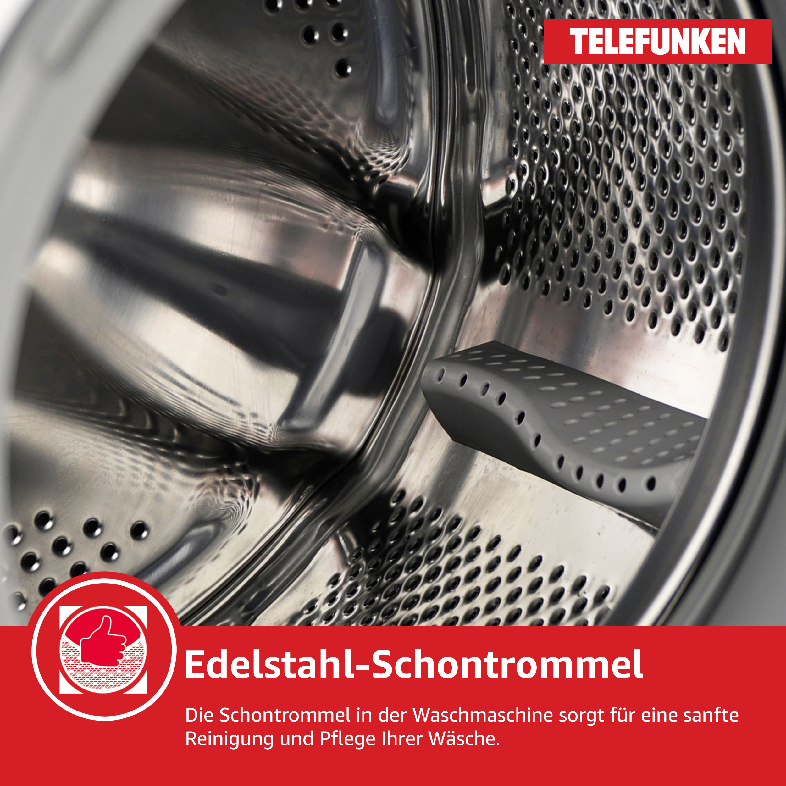 In einer Waschmaschine, mit Spezialtrommel und Telefunken-Logo.