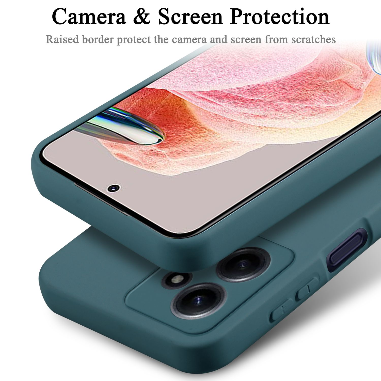 Due custodie per telefono. Una blu, una verde acqua. Entrambe proteggono fotocamera e schermo.