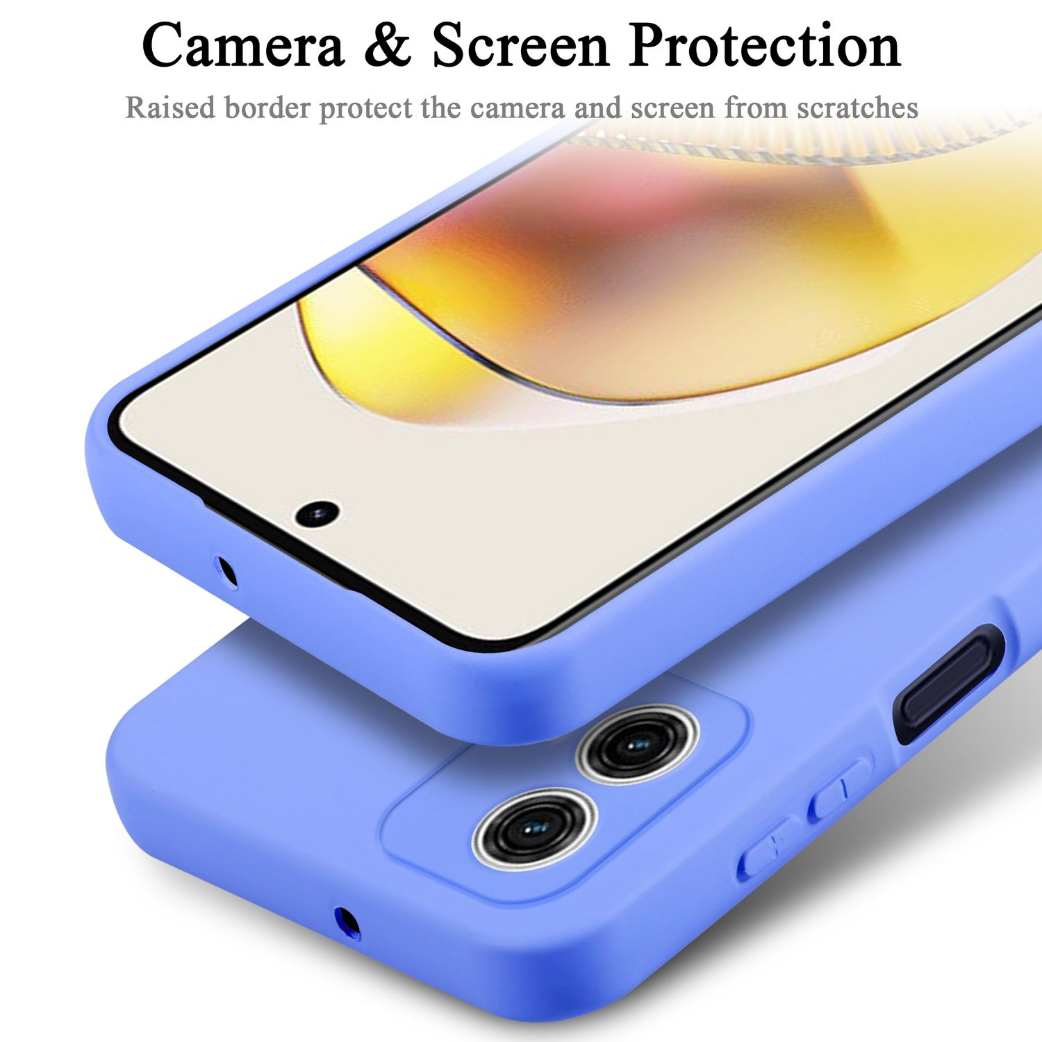 Due custodie per telefono. Una blu, una verde acqua. Entrambe proteggono fotocamera e schermo.