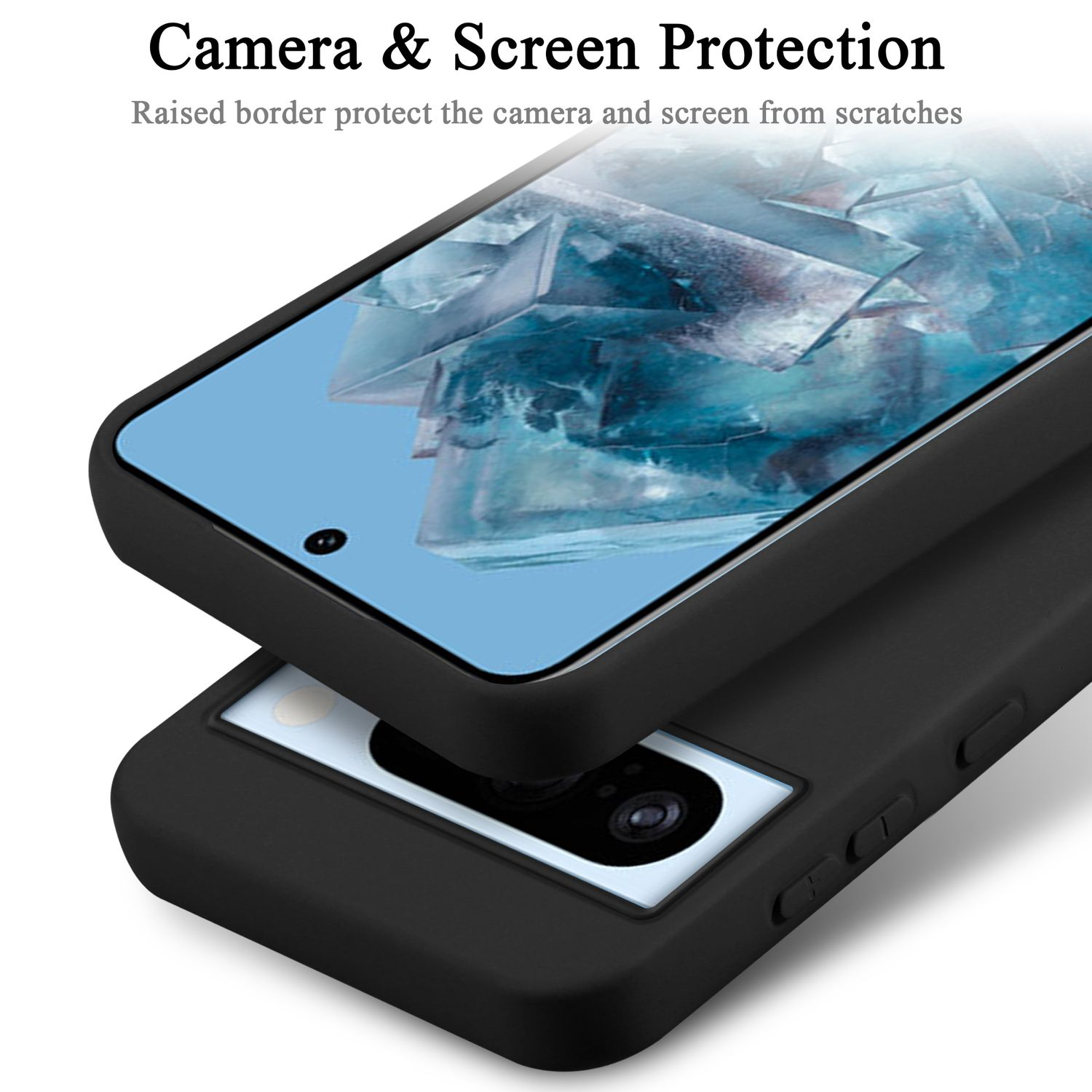 Due custodie per telefono. Una blu, una verde acqua. Entrambe proteggono fotocamera e schermo.