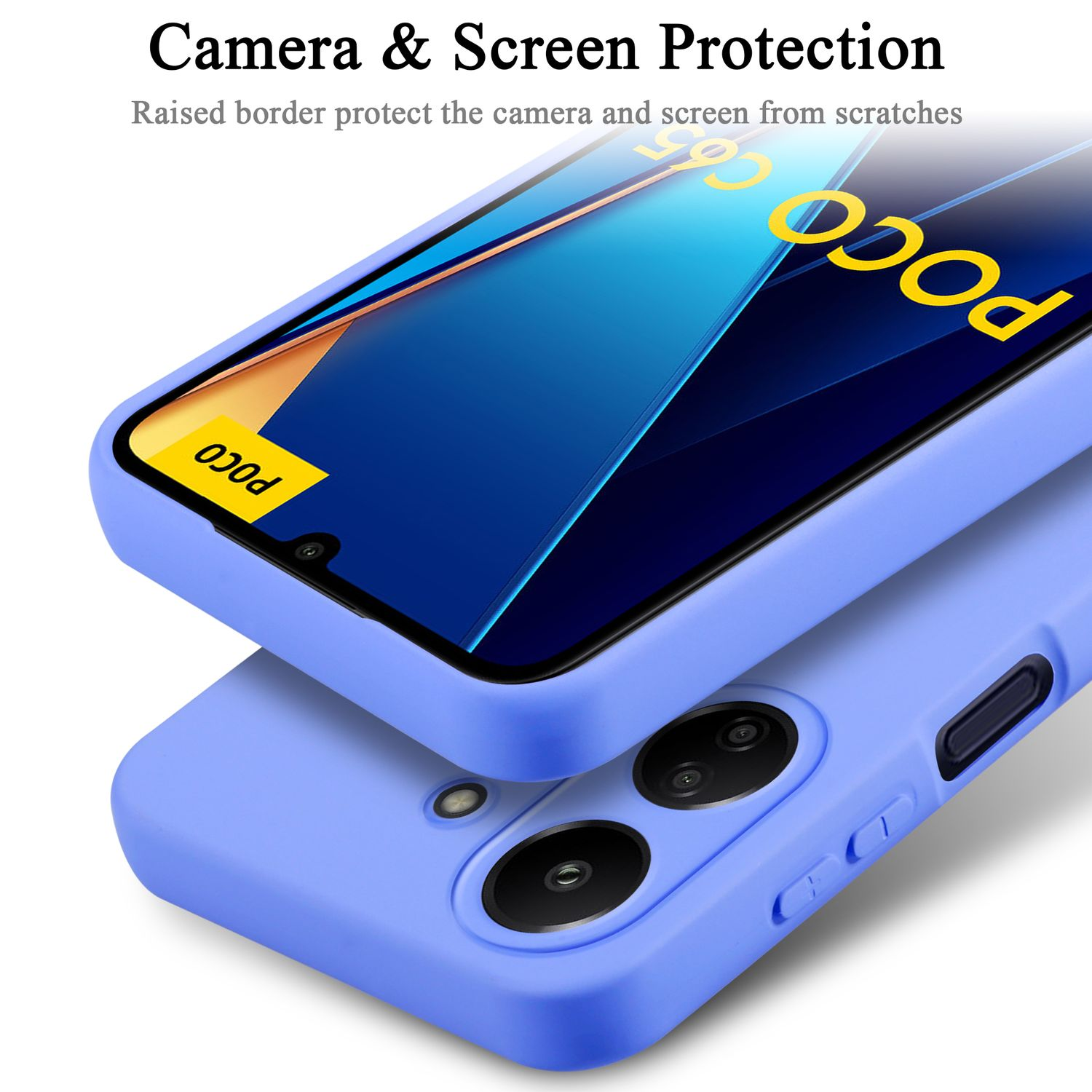 Custodia per telefono con protezione schermo, custodia azzurra, schermo blu.