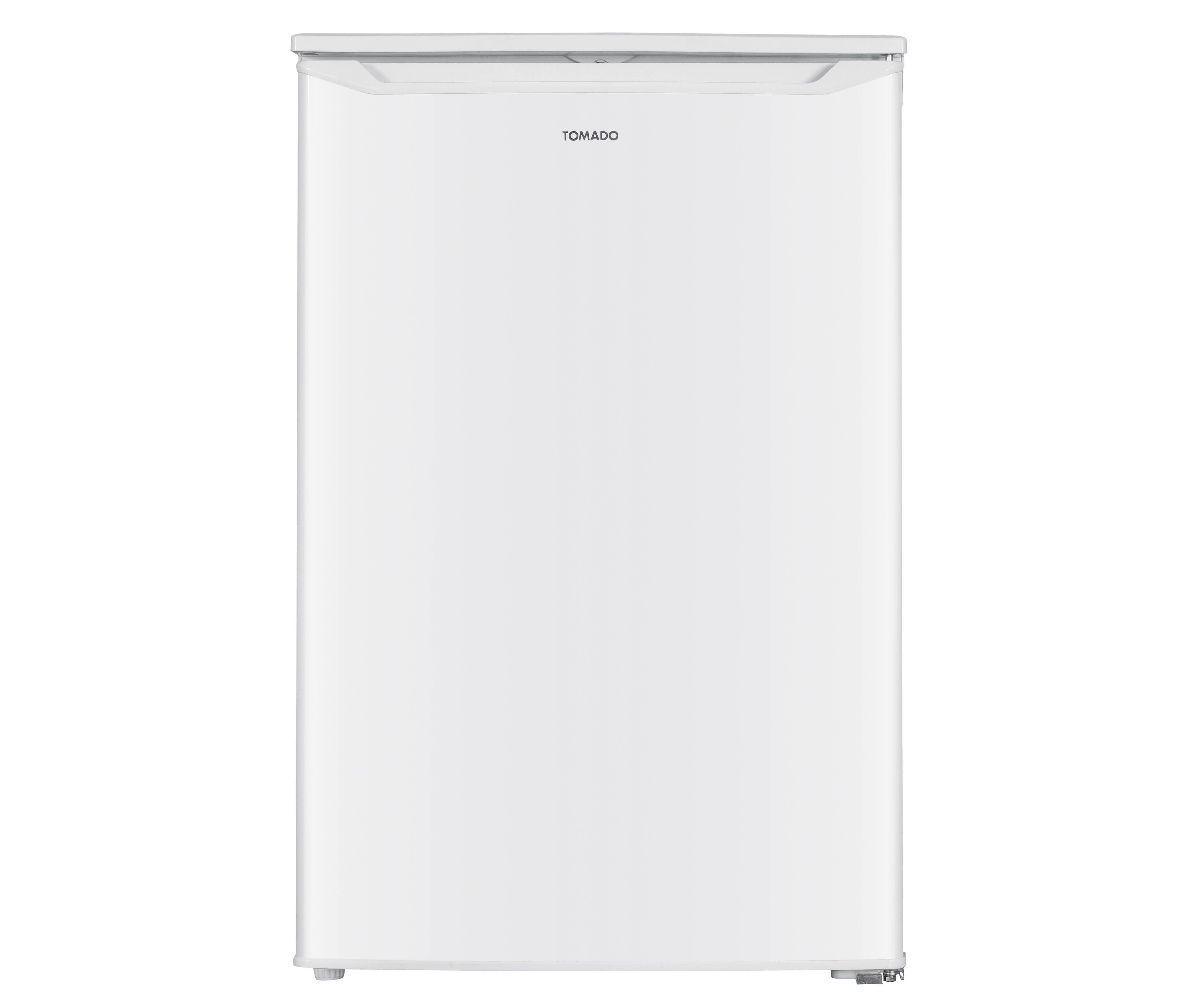 A white Tomado refrigerator, a sleek appliance with a handle at the top and the brand logo.