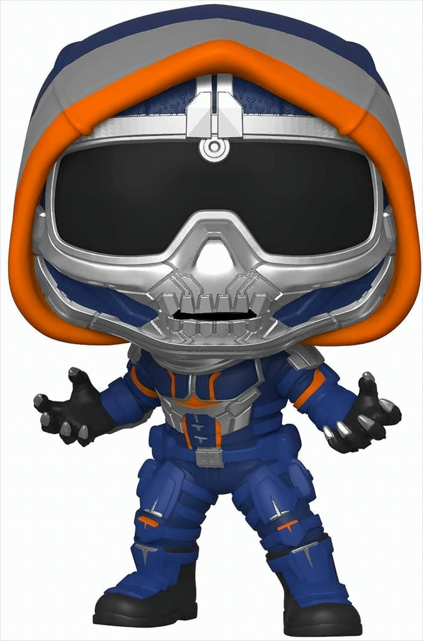 Taskmaster Funko Pop Figur in einem blau-orangen Kostüm.