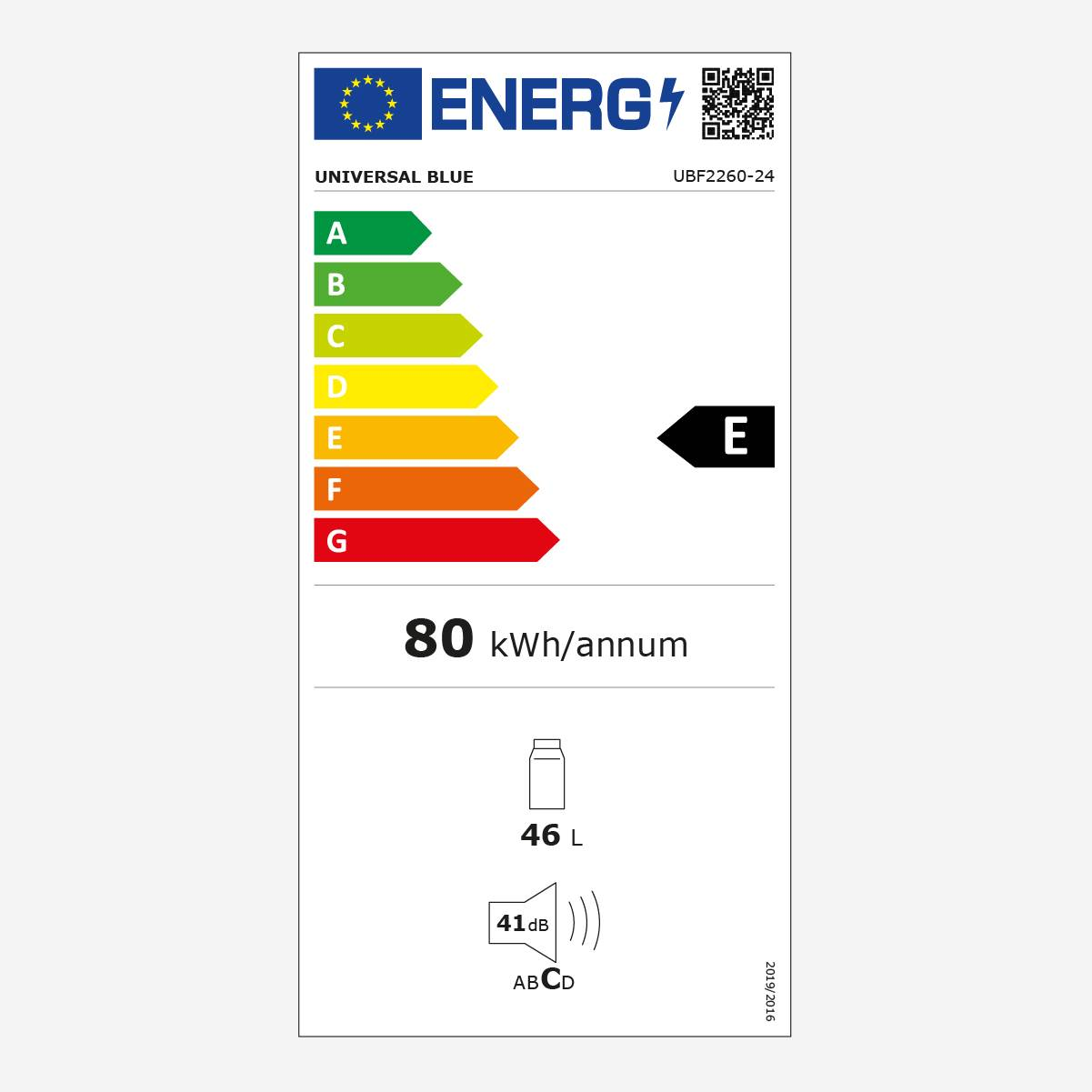 Etiqueta energética con clasificaciones de A a G, con la clasificación 'E' resaltada.