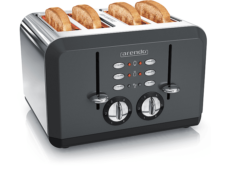 ARENDO 4-Scheiben Toaster grau (1630 Watt, Schlitze: 4)