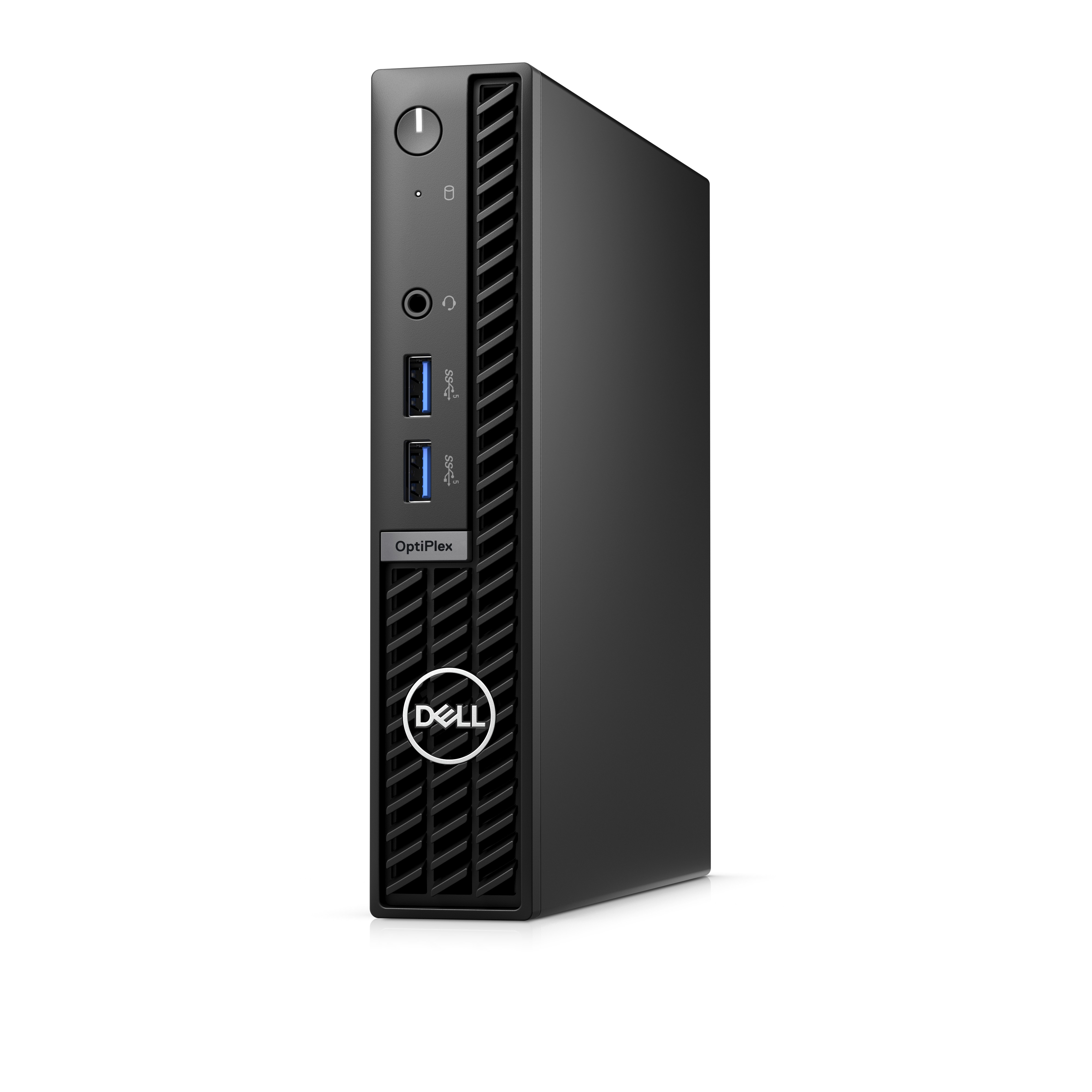Ordenador de sobremesa Dell OptiPlex mini negro, con puertos, vista lateral.