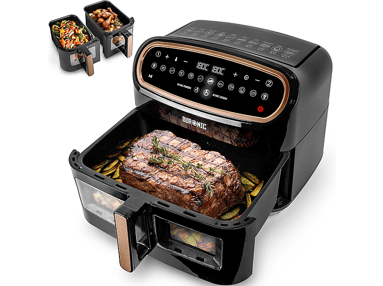 DURONIC AF34 BG Air Fryer | Doppelfritteuse | 10 Programme Heißluftfritteuse 2400 Watt Schwarz-Gold