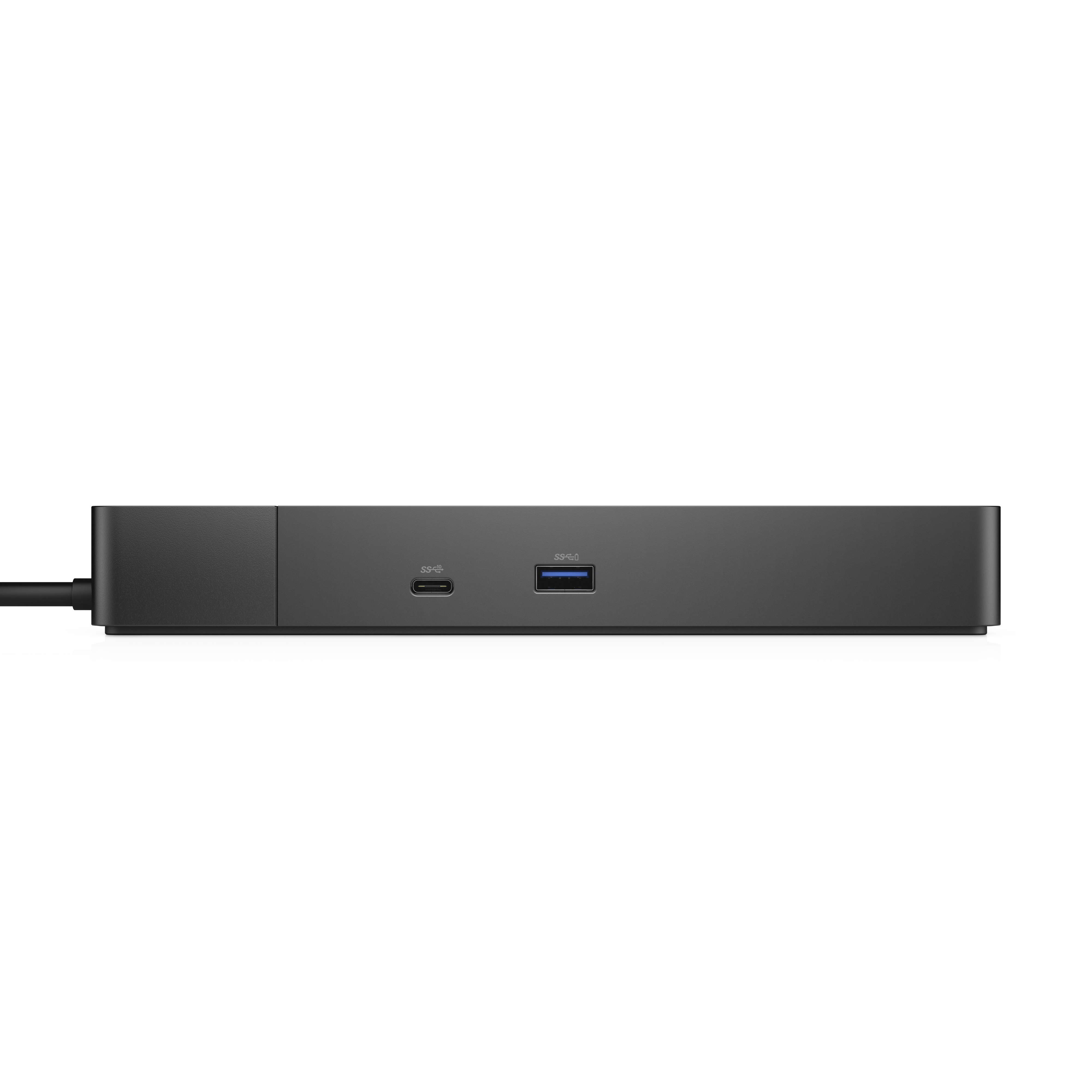Czarna stacja dokująca z portami USB i USB-C.