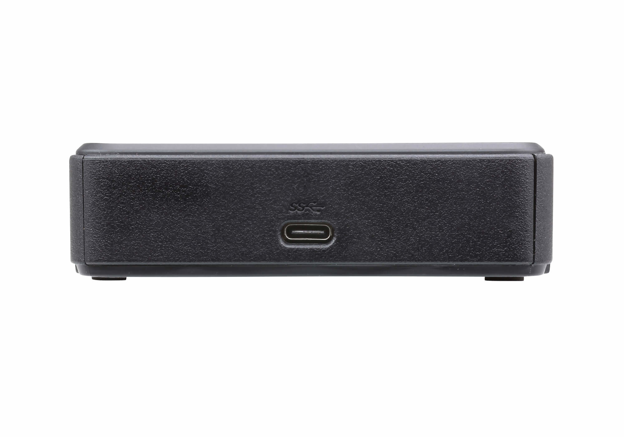 Ein kleines, schwarzes, rechteckiges Gerät mit einem USB-C-Anschluss, von der Seite betrachtet.