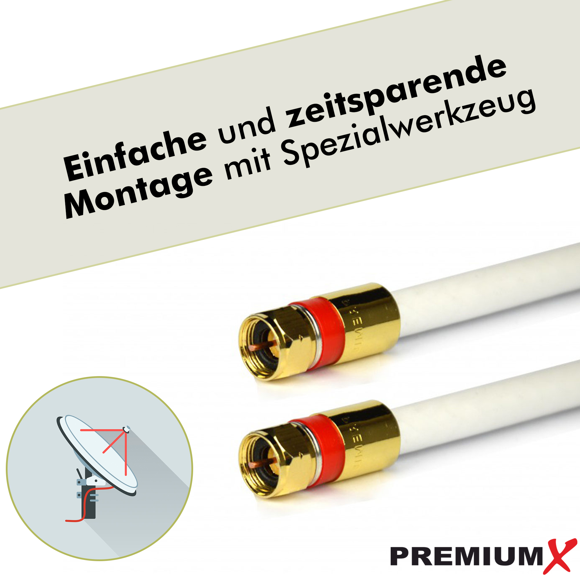 Zwei weiße Koaxialkabelanschlüsse mit goldfarbenen Details, auf weißem Hintergrund.