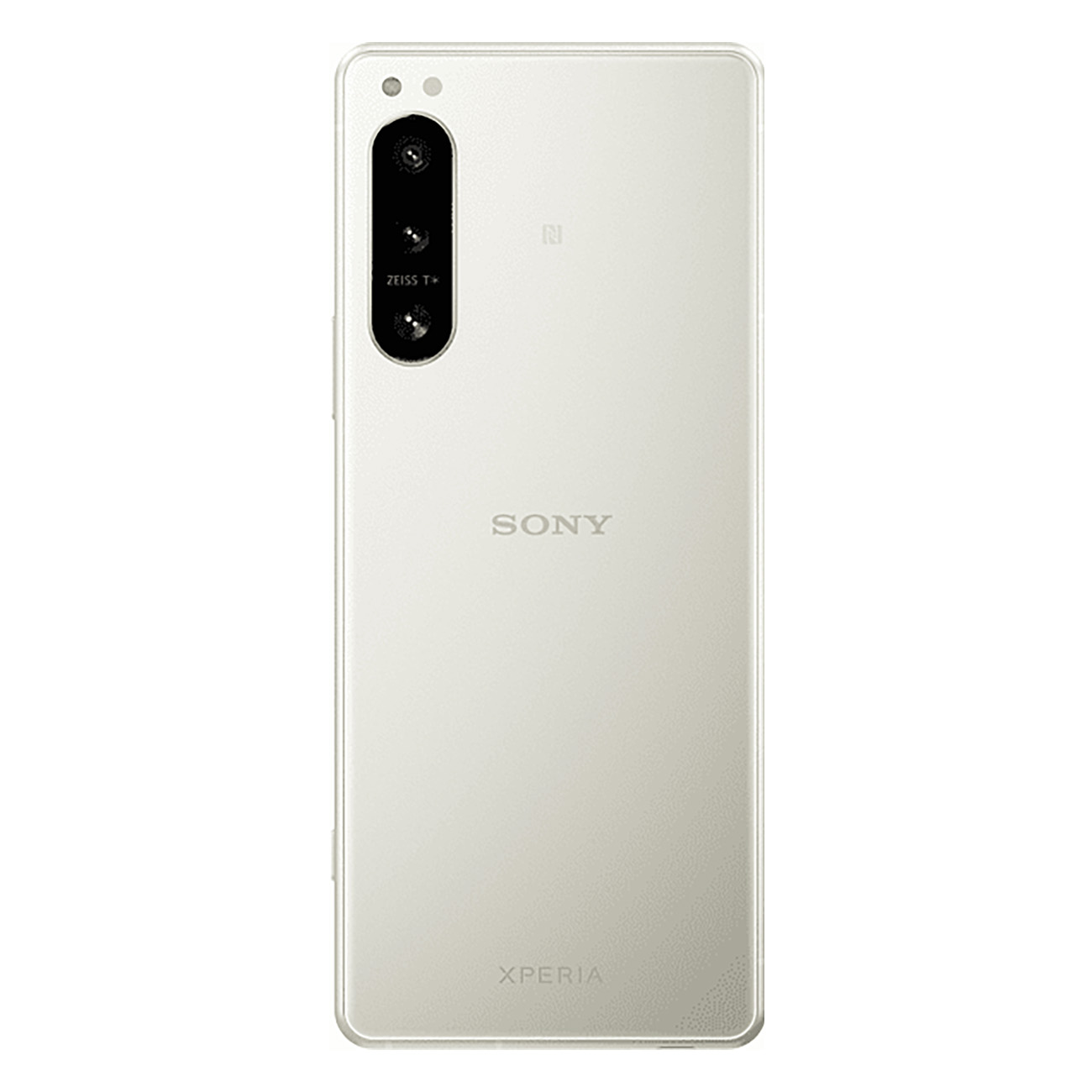 Biały telefon Sony Xperia, potrójny aparat, obiektyw Zeiss, Xperia i Sony napisane z tyłu.