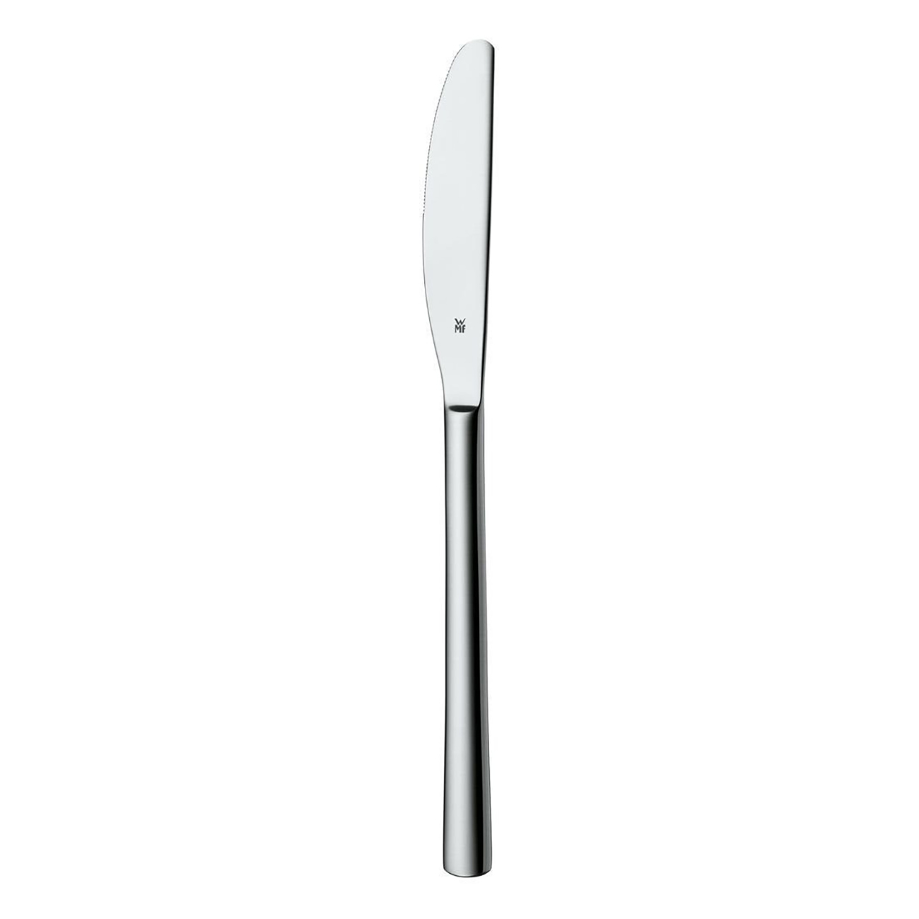 Ein einzelnes Messer aus Edelstahl auf weißem Hintergrund.