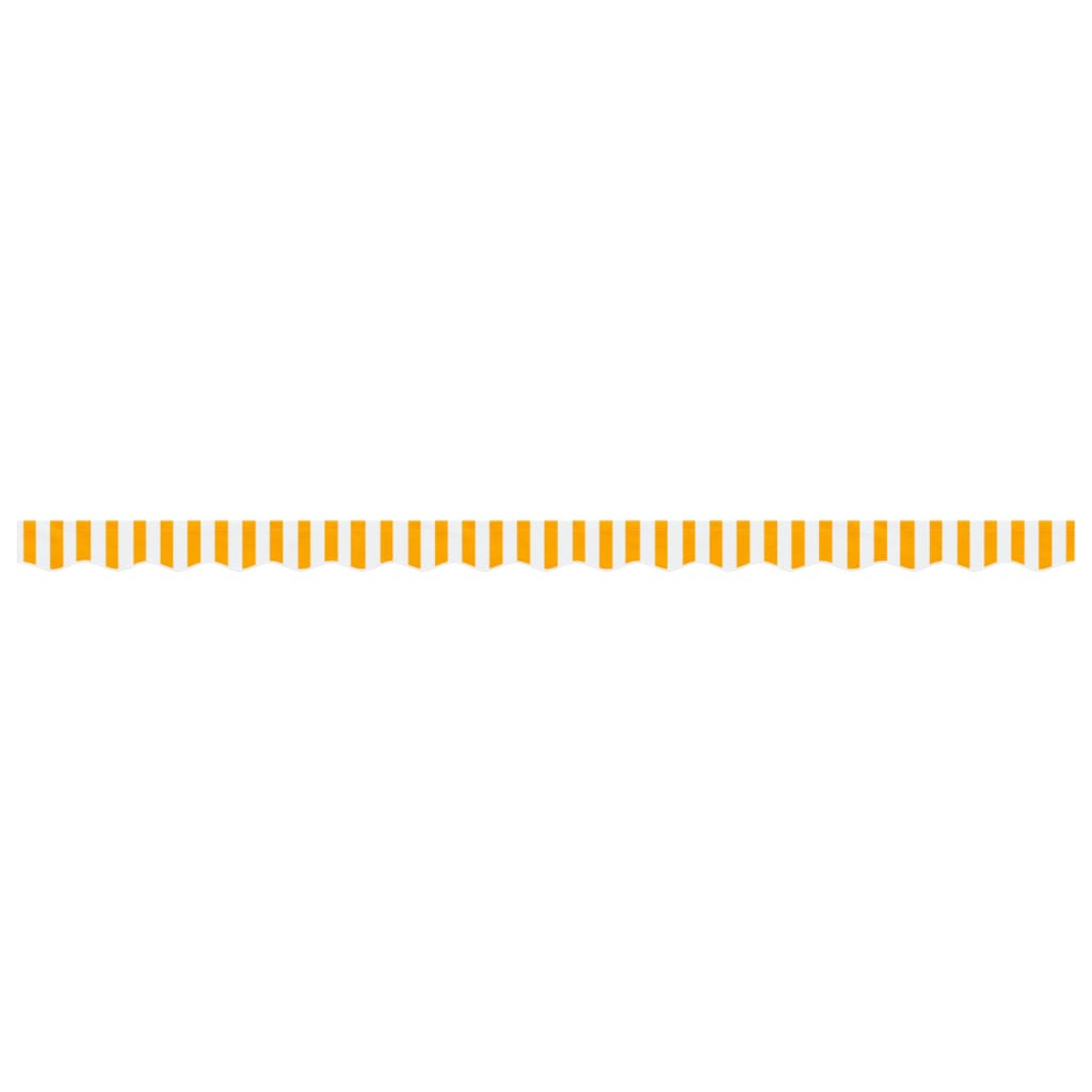 Ein sich wiederholendes Muster eines gestreiften gelb-weißen Markisen auf weißem Hintergrund, horizontal betrachtet.