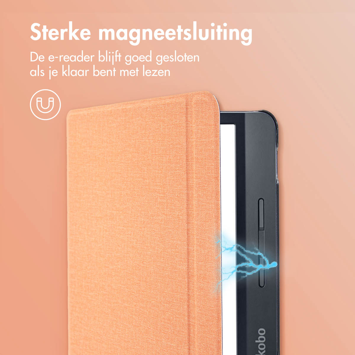 Couverture orange pour liseuse avec affichage de fermeture magnétique puissante.