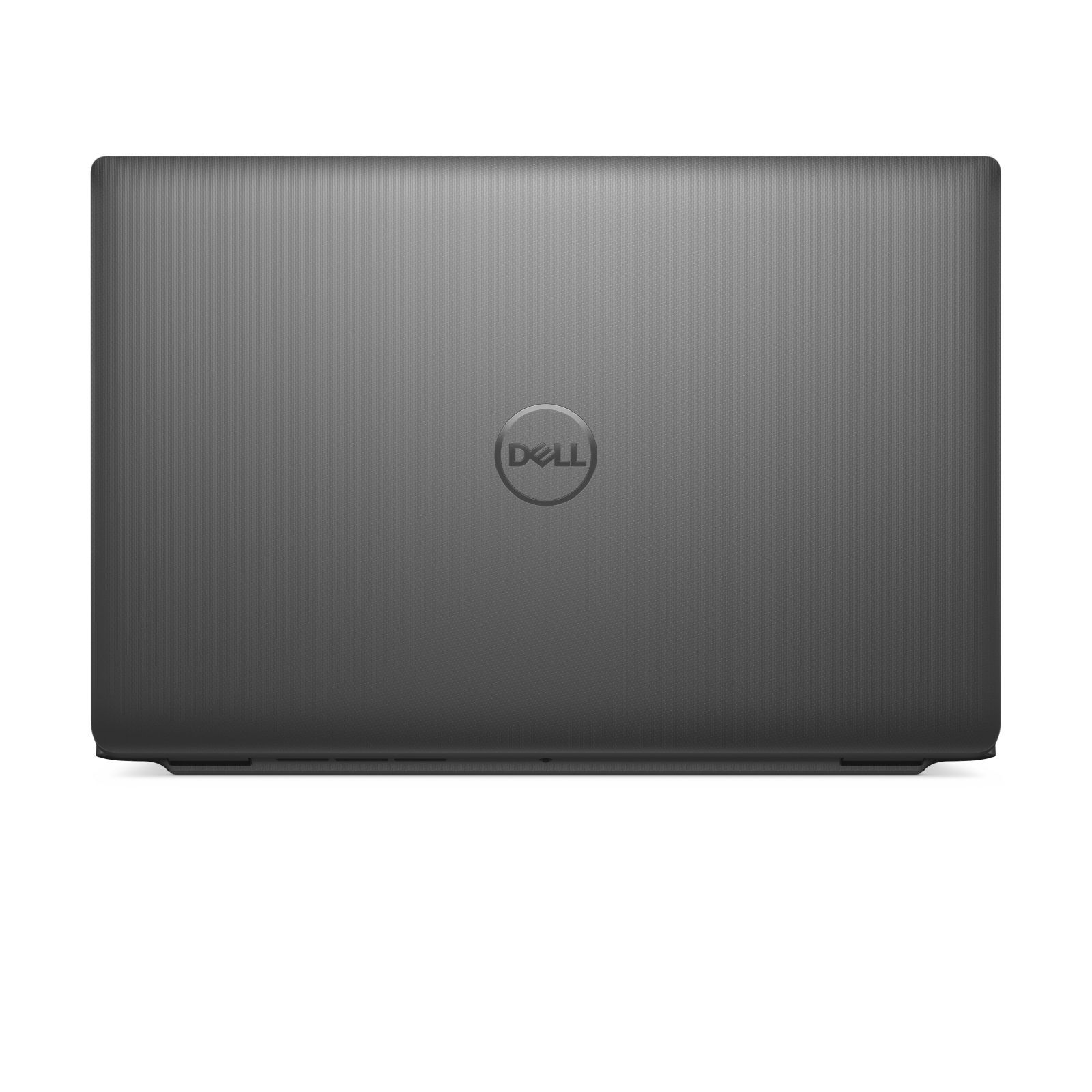 Szary laptop firmy Dell, zamknięty. Logo Dell znajduje się na środku pokrywy.
