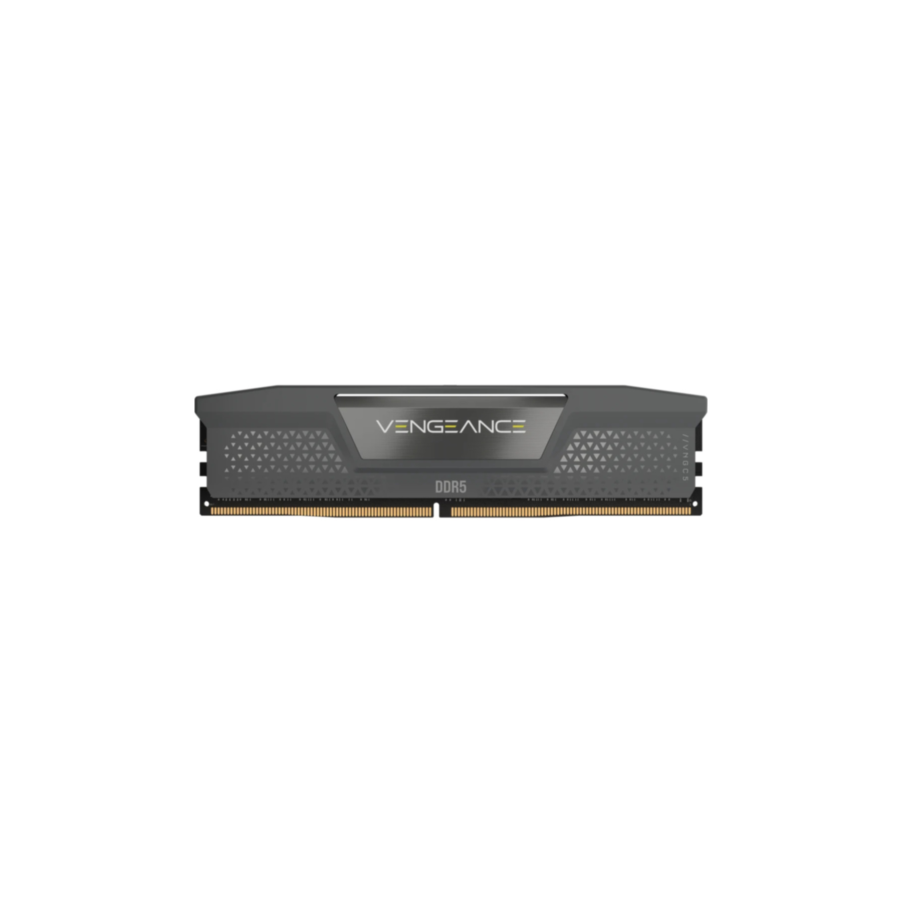 Ein schwarzer und grauer DDR5 RAM-Riegel mit Aufdruck "VENGEANCE" und "DDR5".