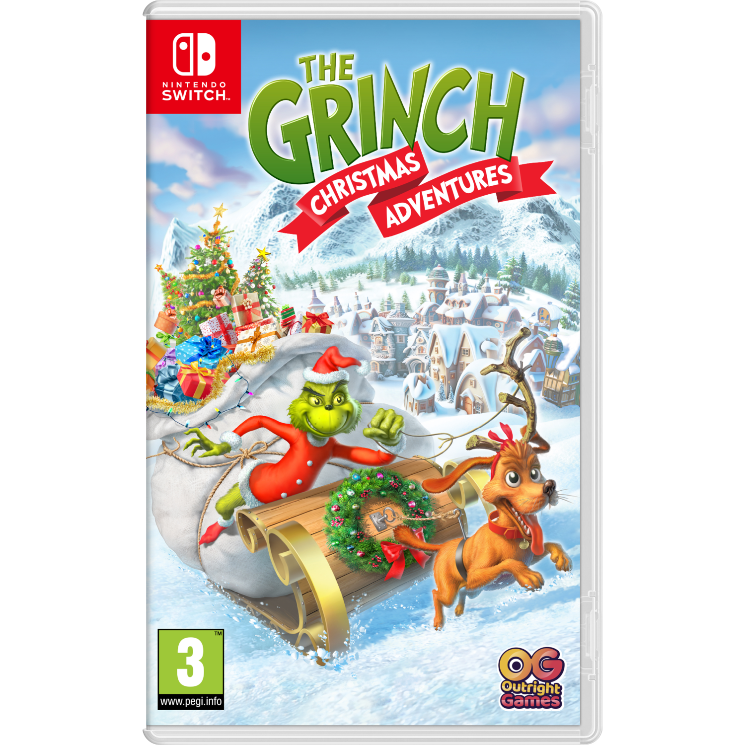 Die Grinch Weihnachts-Abenteuer-Spielbox mit einer schneebedeckten Berglandschaft.