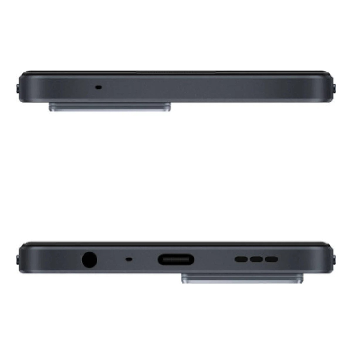 Zwei schwarze Telefone, Seitenansicht. Eines mit Klinke und USB-C-Anschluss, das andere ohne.
