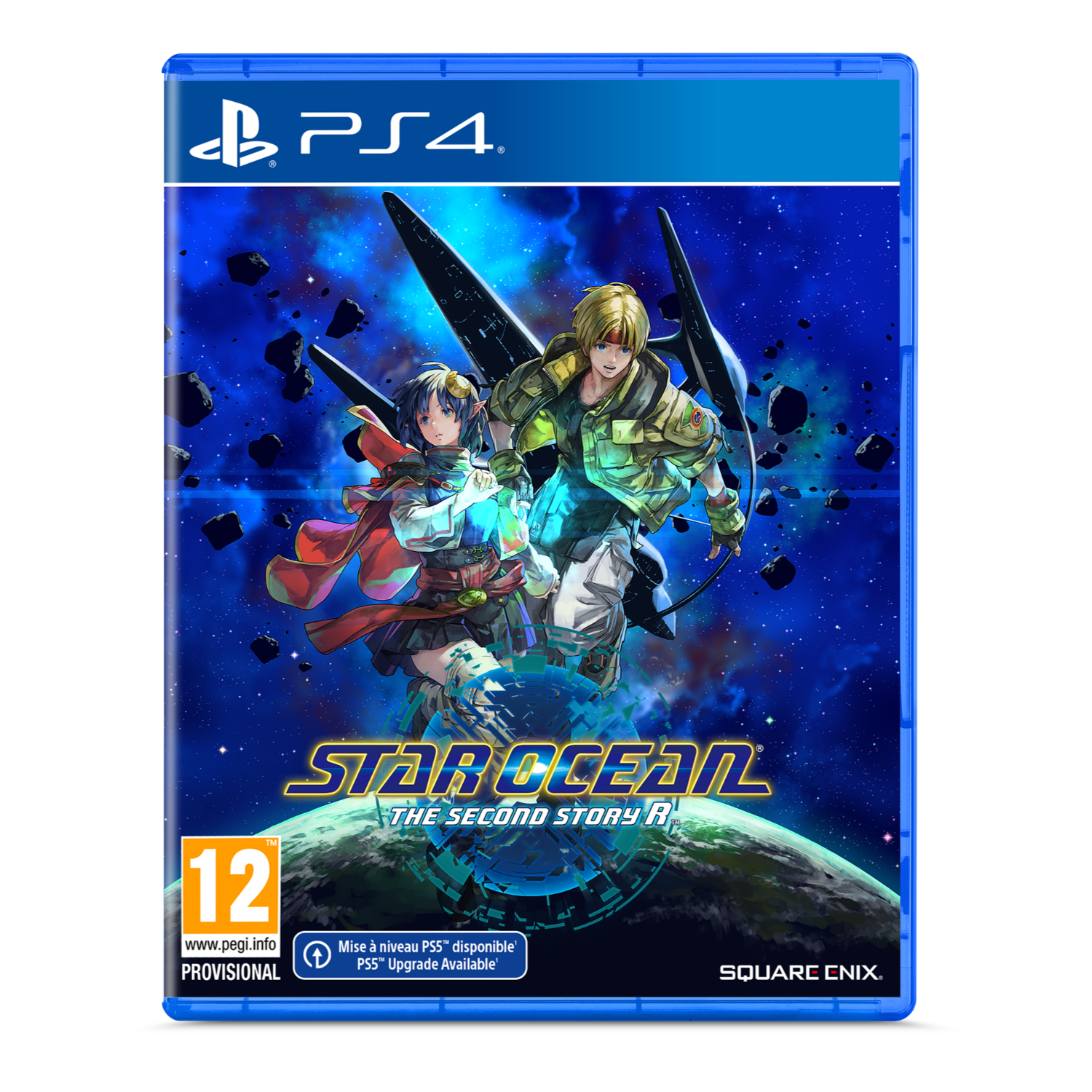 Scatola del gioco PS4 con due personaggi anime e un'astronave.