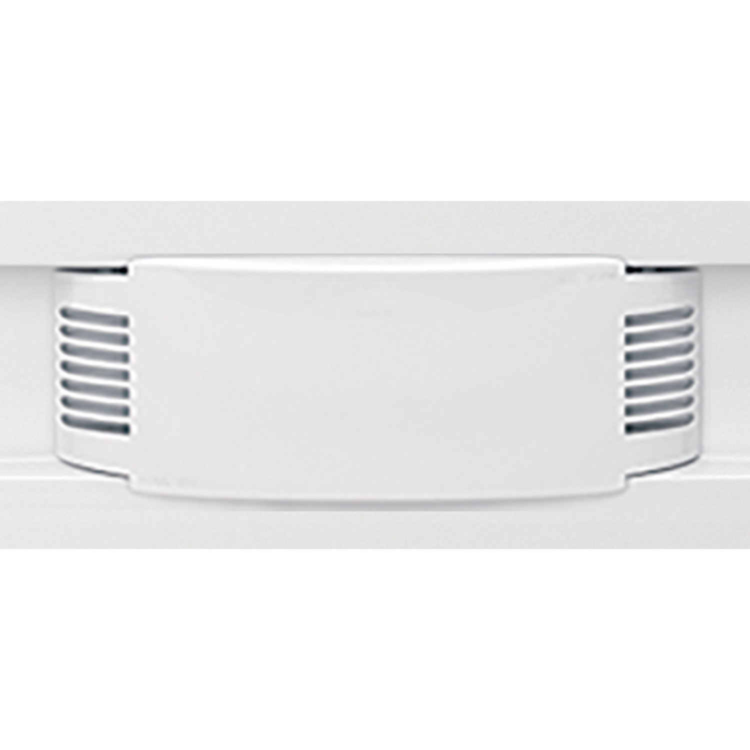 White vent cover with side vents on a white surface.