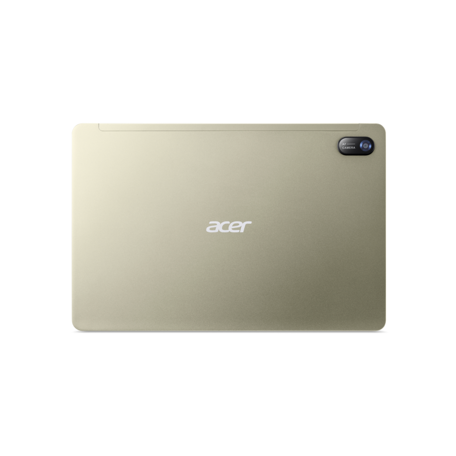 Tablet con una fotocamera in alto. La parte posteriore del tablet è dorata.