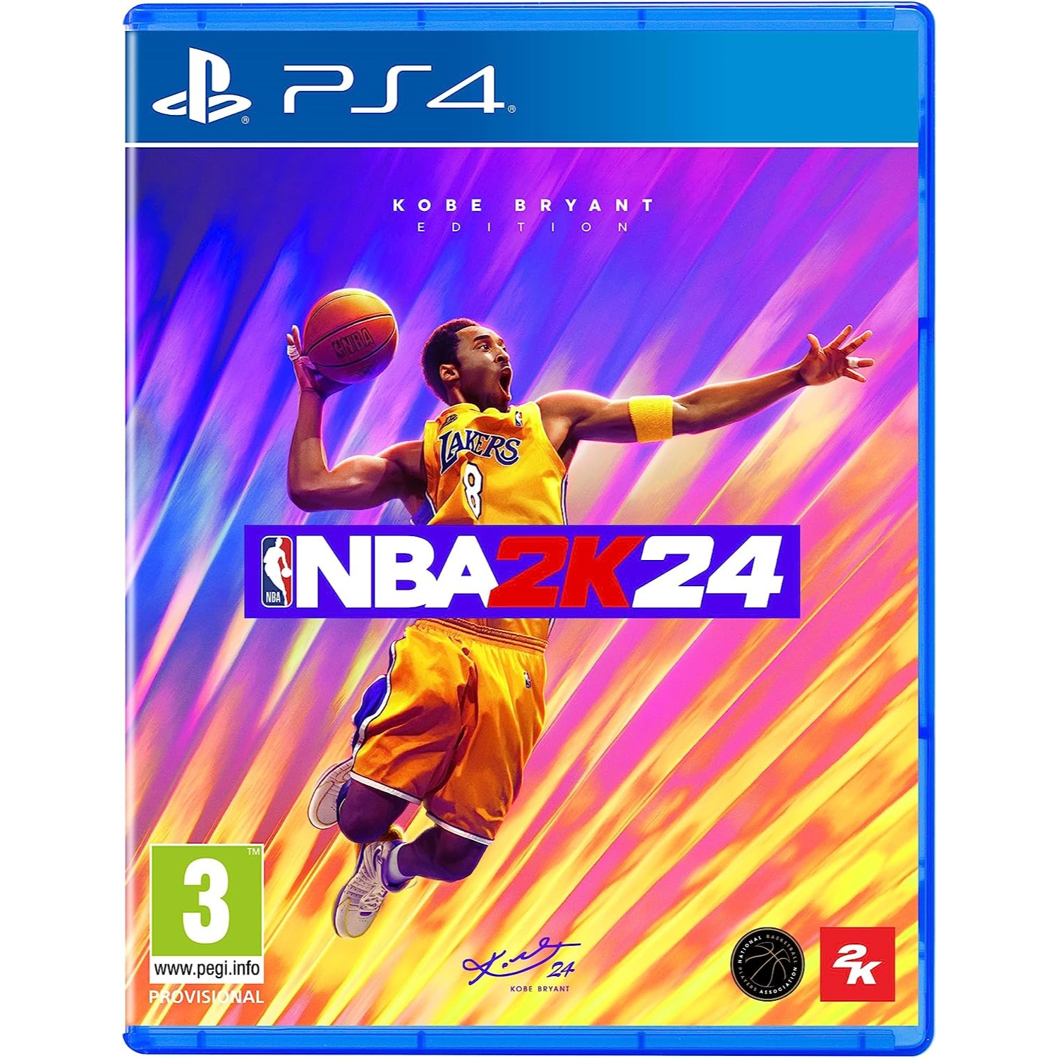 Pudełko gry PS4. Edycja Kobe Bryant gry NBA 2K24. Obraz Kobe rzucającego do kosza.