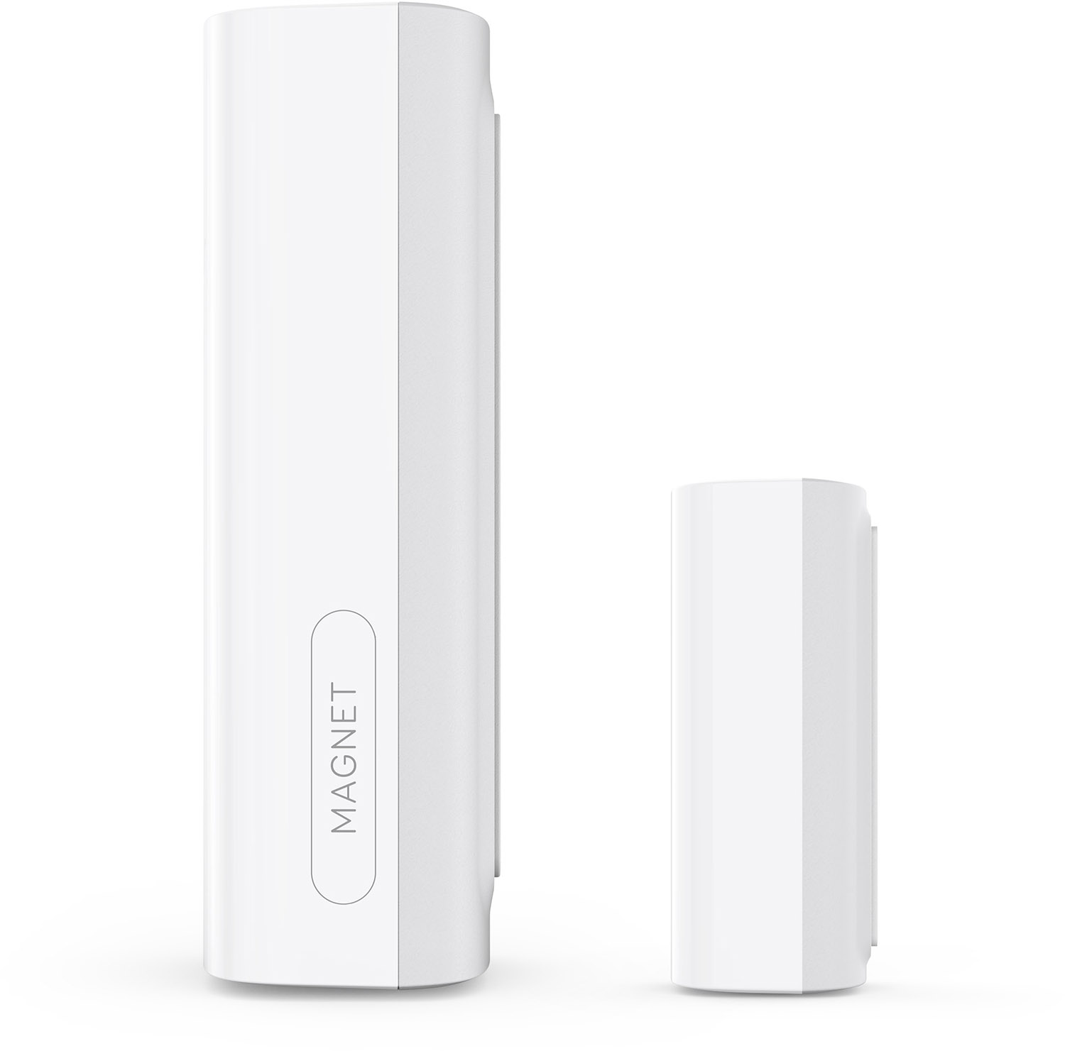 Dwa białe prostokątne czujniki bezpieczeństwa, jeden wyższy od drugiego, na białym tle.