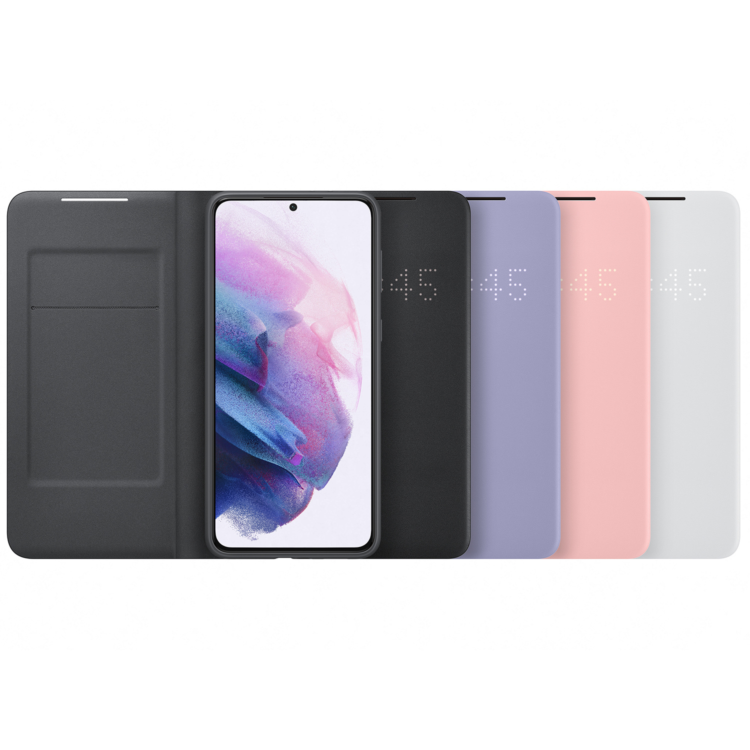 Ein Smartphone in einer Hülle, mit verschiedenfarbigen Abdeckungen.