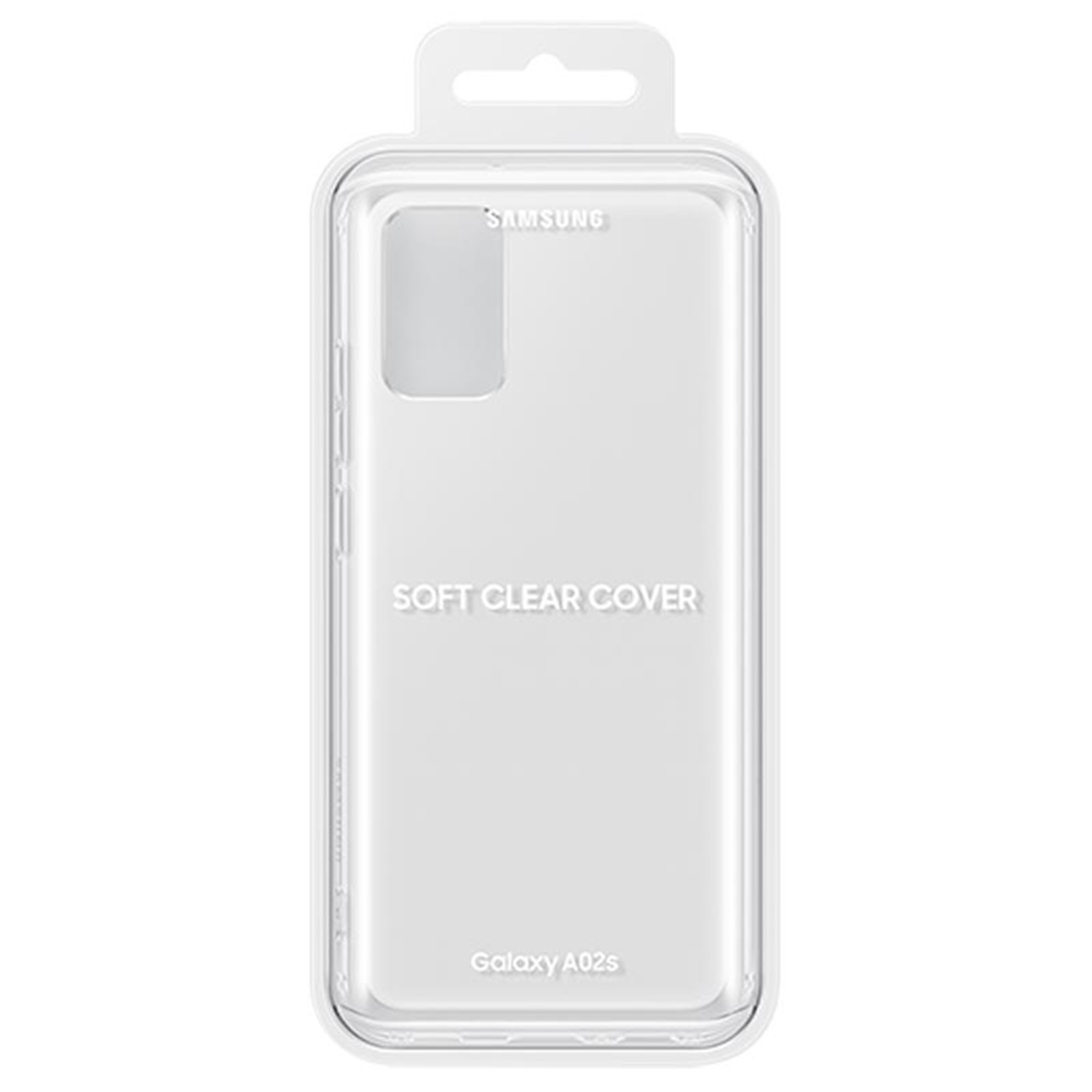 Custodia trasparente per telefono nella confezione. Ha il logo Samsung.