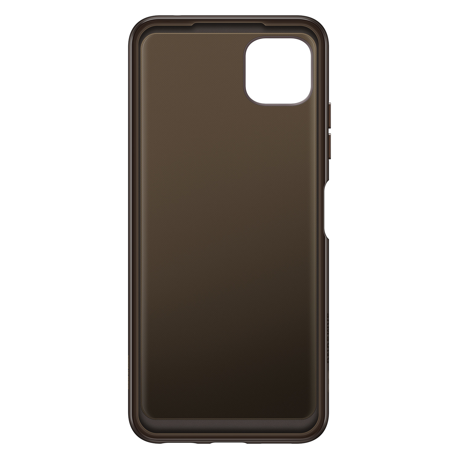 Brązowe etui na telefon z widocznym obszarem aparatu i przycisków. Etui ma teksturowaną powierzchnię.