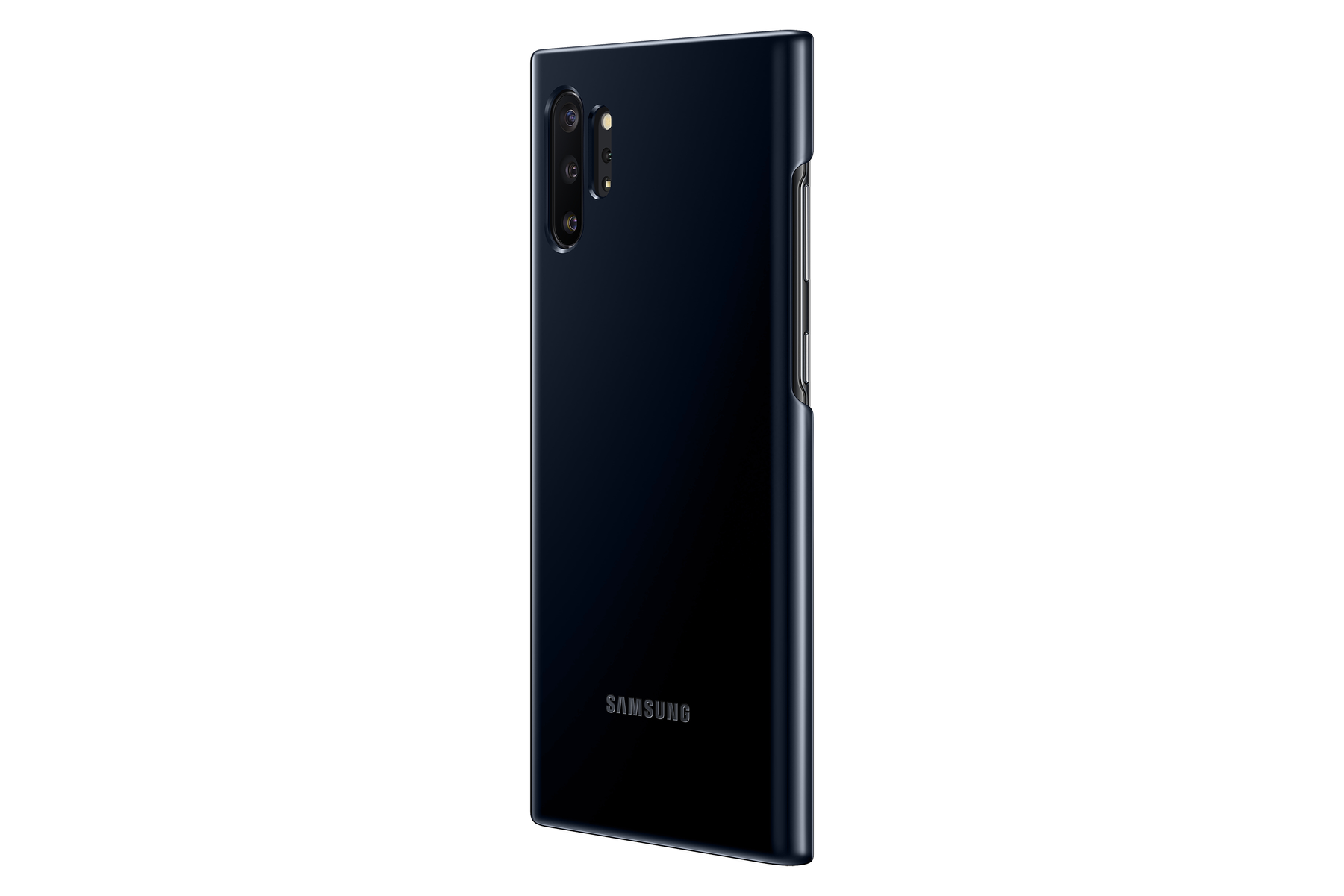 Smartphone blu scuro con modulo fotocamera e logo Samsung sul retro.
