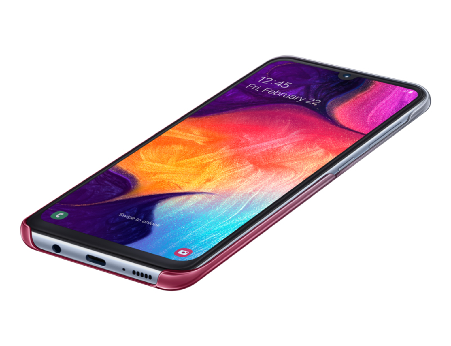 Een smartphone met een kleurrijk scherm en een rood frame.