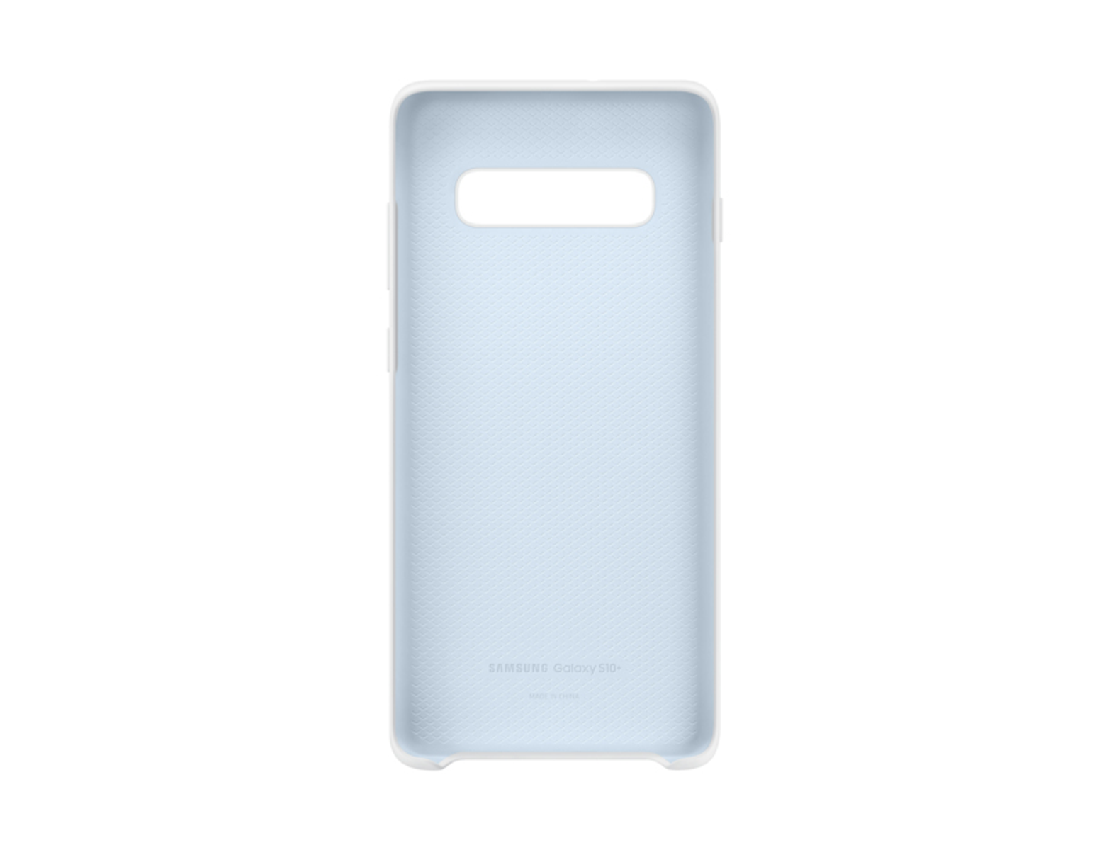 Custodia per telefono azzurra per Samsung Galaxy S10+, con sfondo bianco.