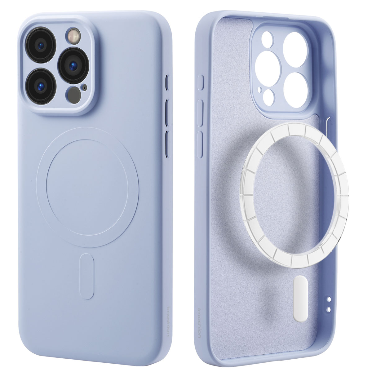 Twee telefoonhoesjes; een lichtblauw, de ander toont de binnenkant.
