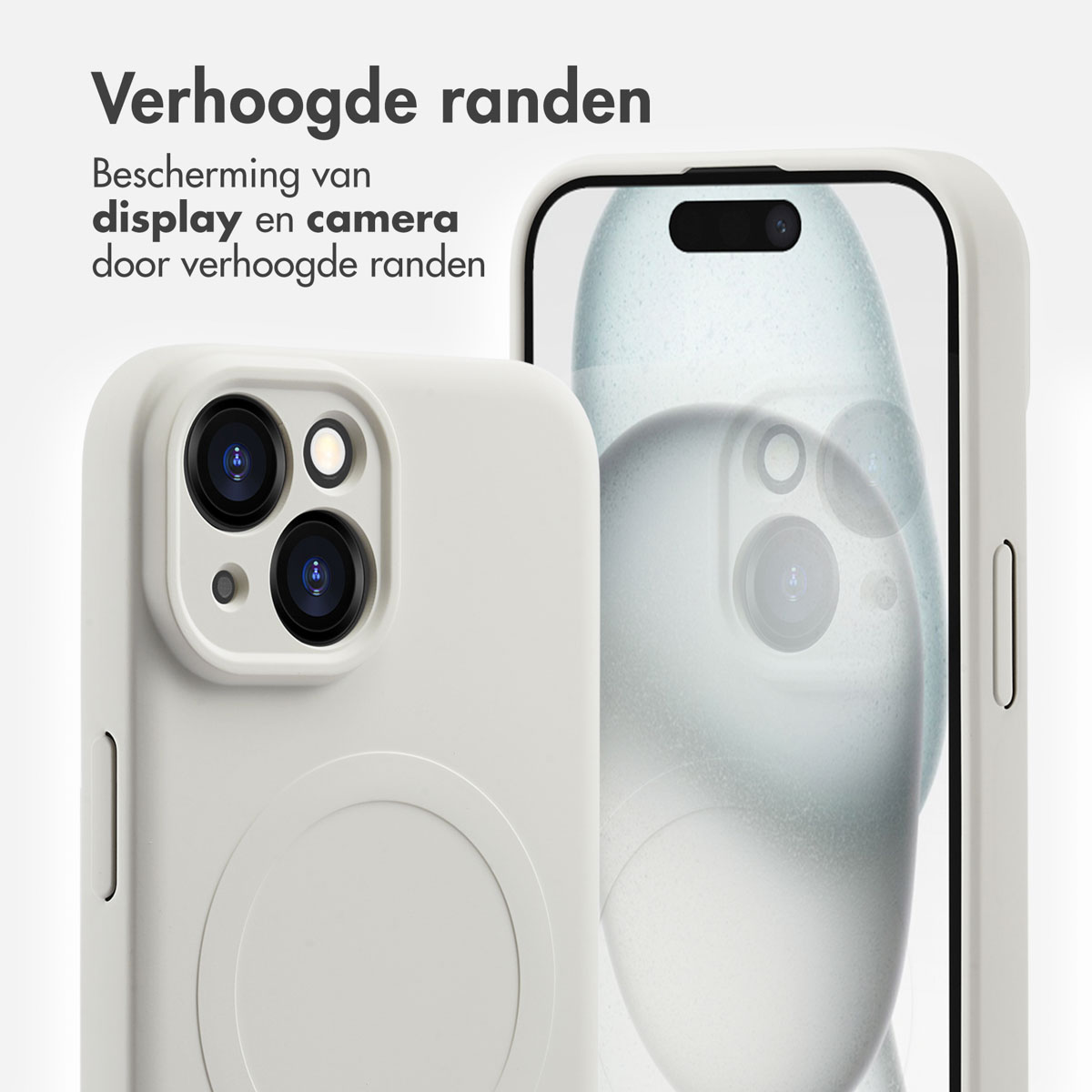 Two white phone cases with a phone in the background.
