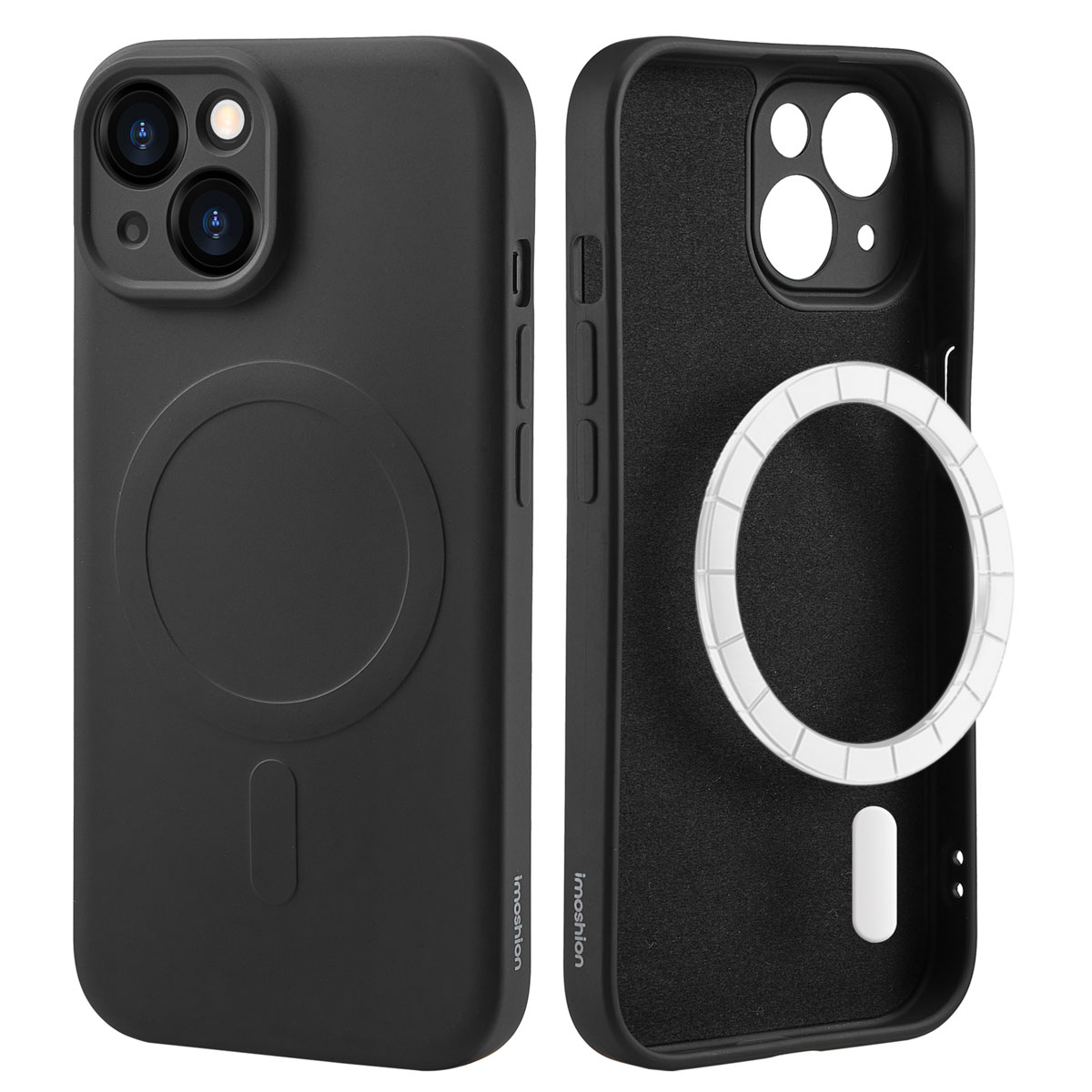 Two black phone cases; one is open, the other closed.