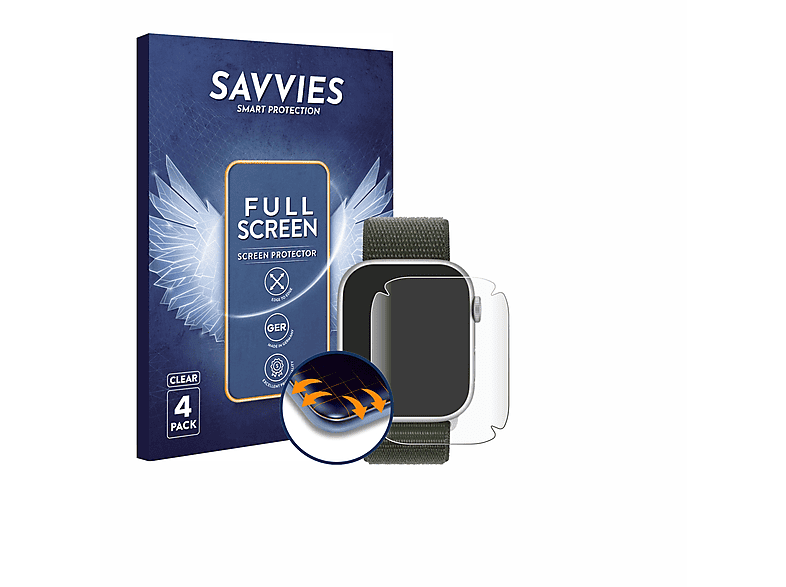 SAVVIES 4x Flex Full-Cover 3D Curved Schutzfolie (für Apple Watch Series 9 (41 mm))