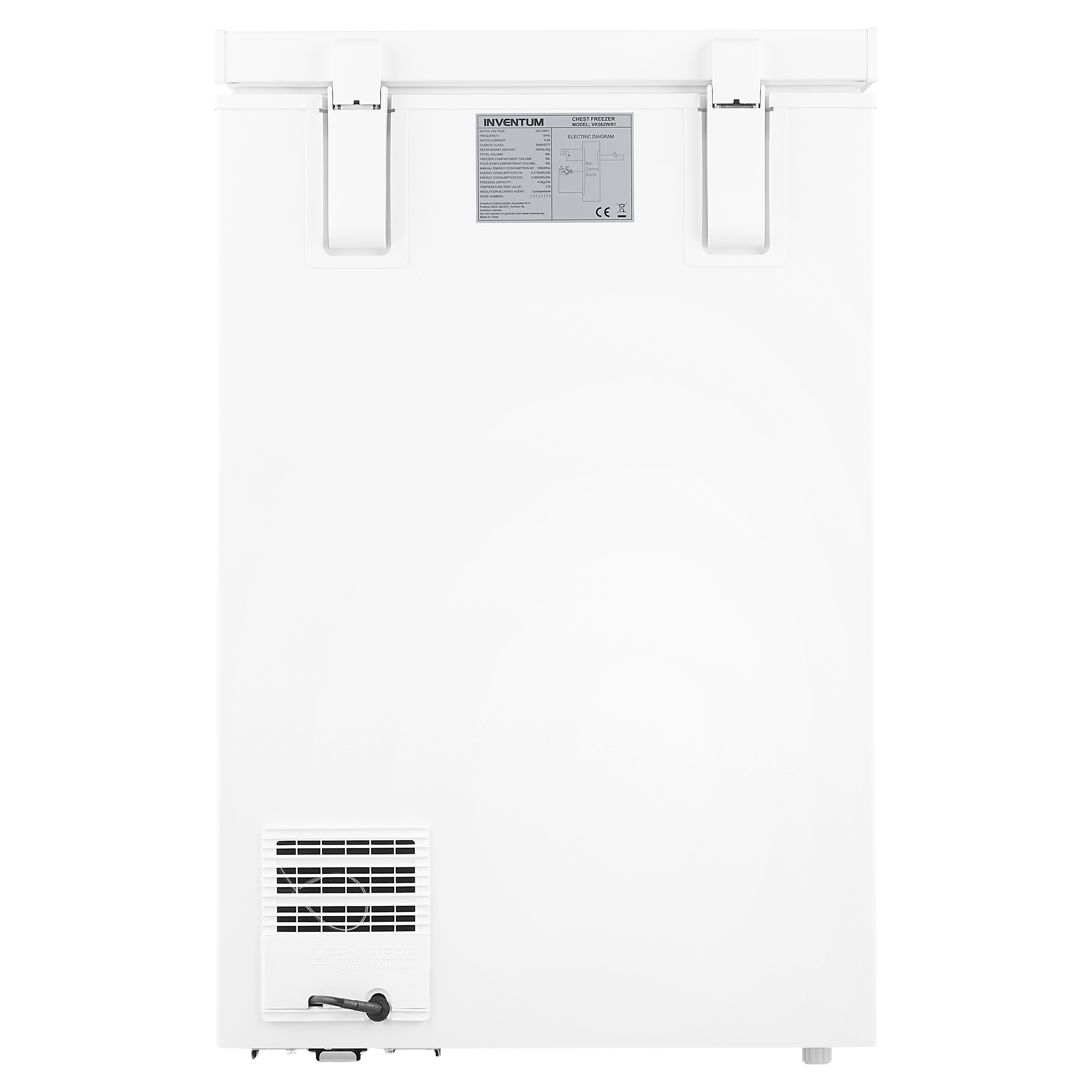 White freezer back. Shows the top and vent.