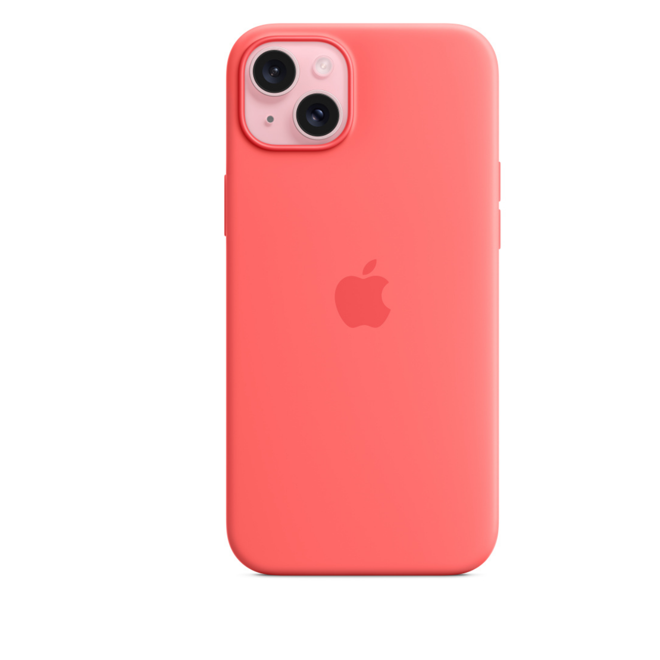 Koralowy iPhone z różowym modułem kamery.