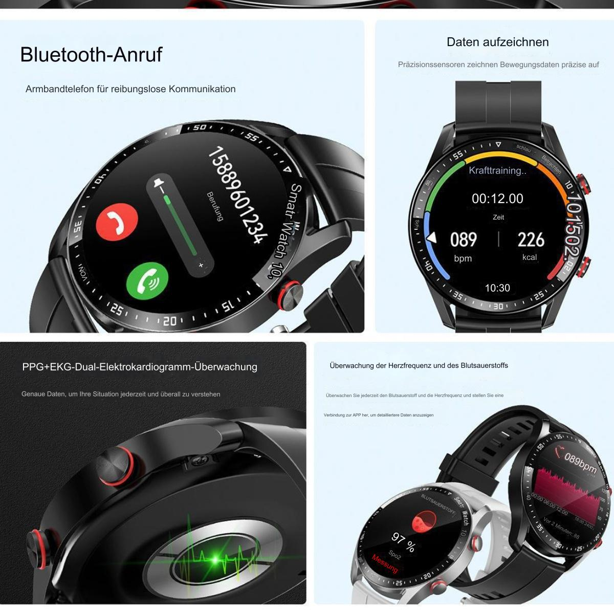 Smartwatch, das Fitnessdaten wie Herzfrequenz, Kalorienverbrauch und Zeit anzeigt.