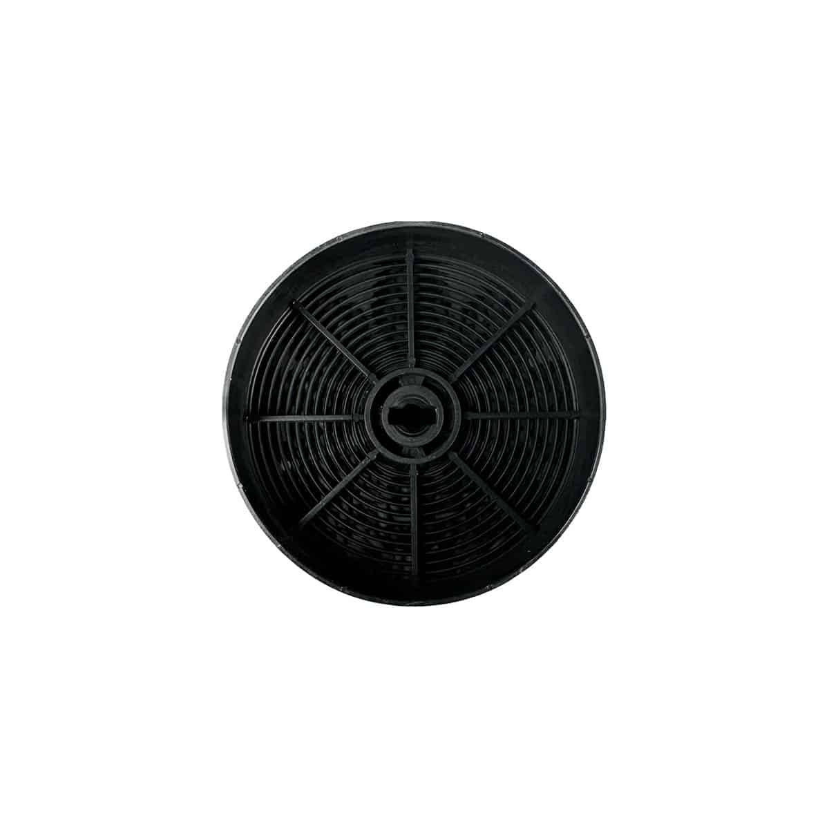 Schwarzer kreisförmiger Filter mit radialen Linien, auf weißem Hintergrund.