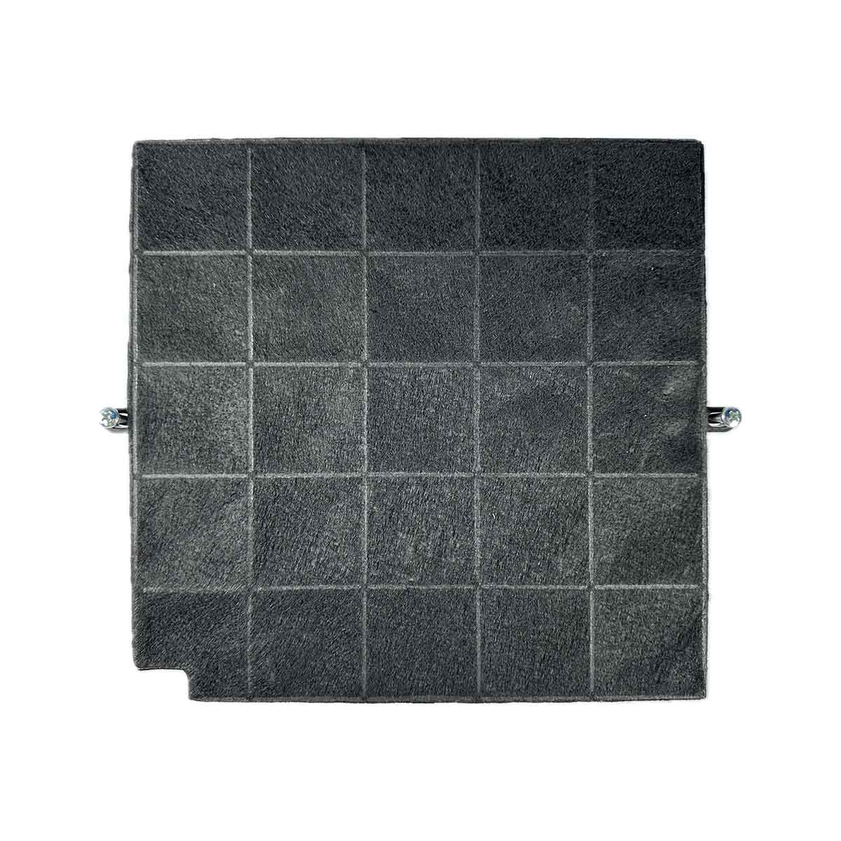 Ein schwarzer quadratischer Luftfilter mit Gittermuster. Der Filter hat einen schwarzen Rahmen.