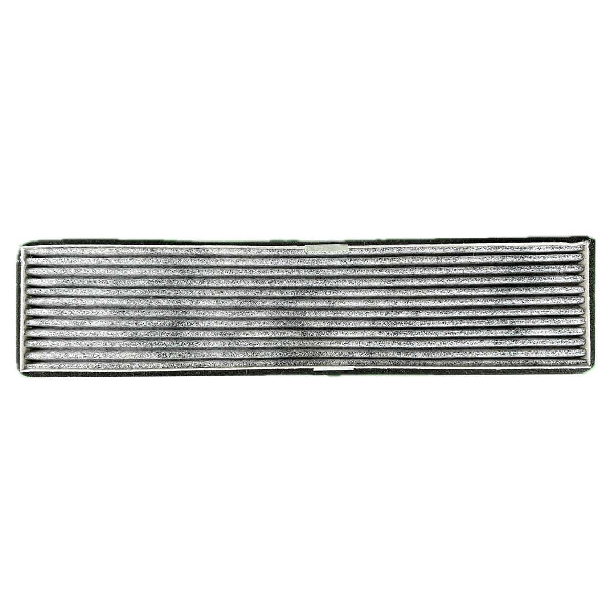 Rechteckiger Luftfilter mit parallelen Linien, von oben gesehen.