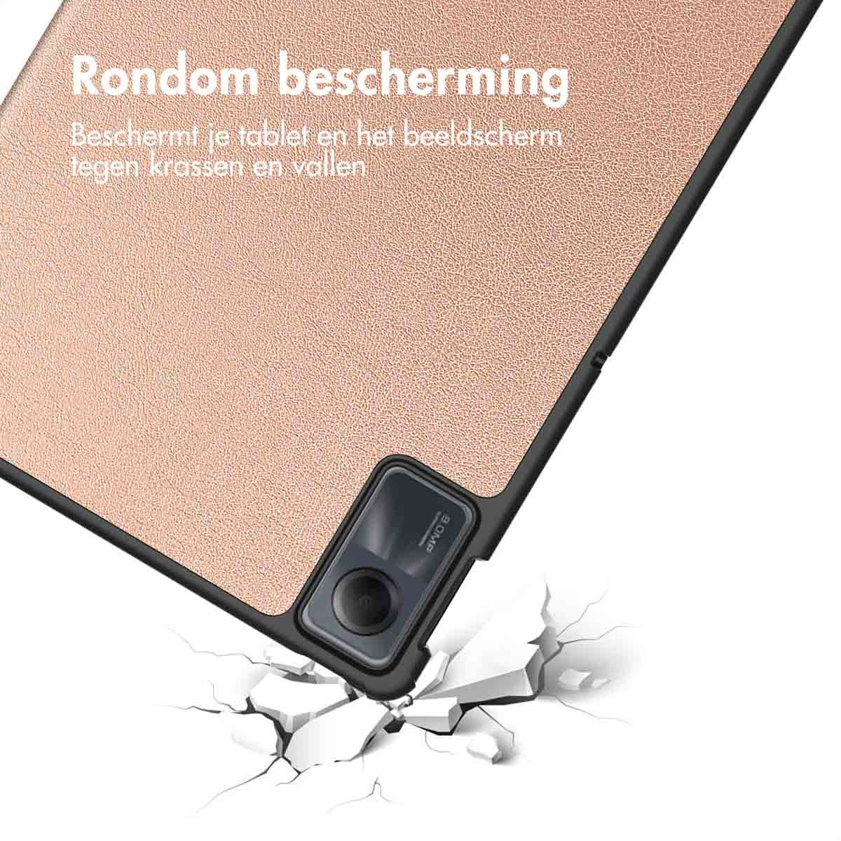 Tablet protected by a cover, hitting a surface, cracks are visible.