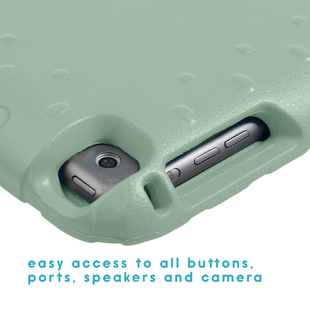 Gros plan sur un étui de tablette avec une caméra et un port.
