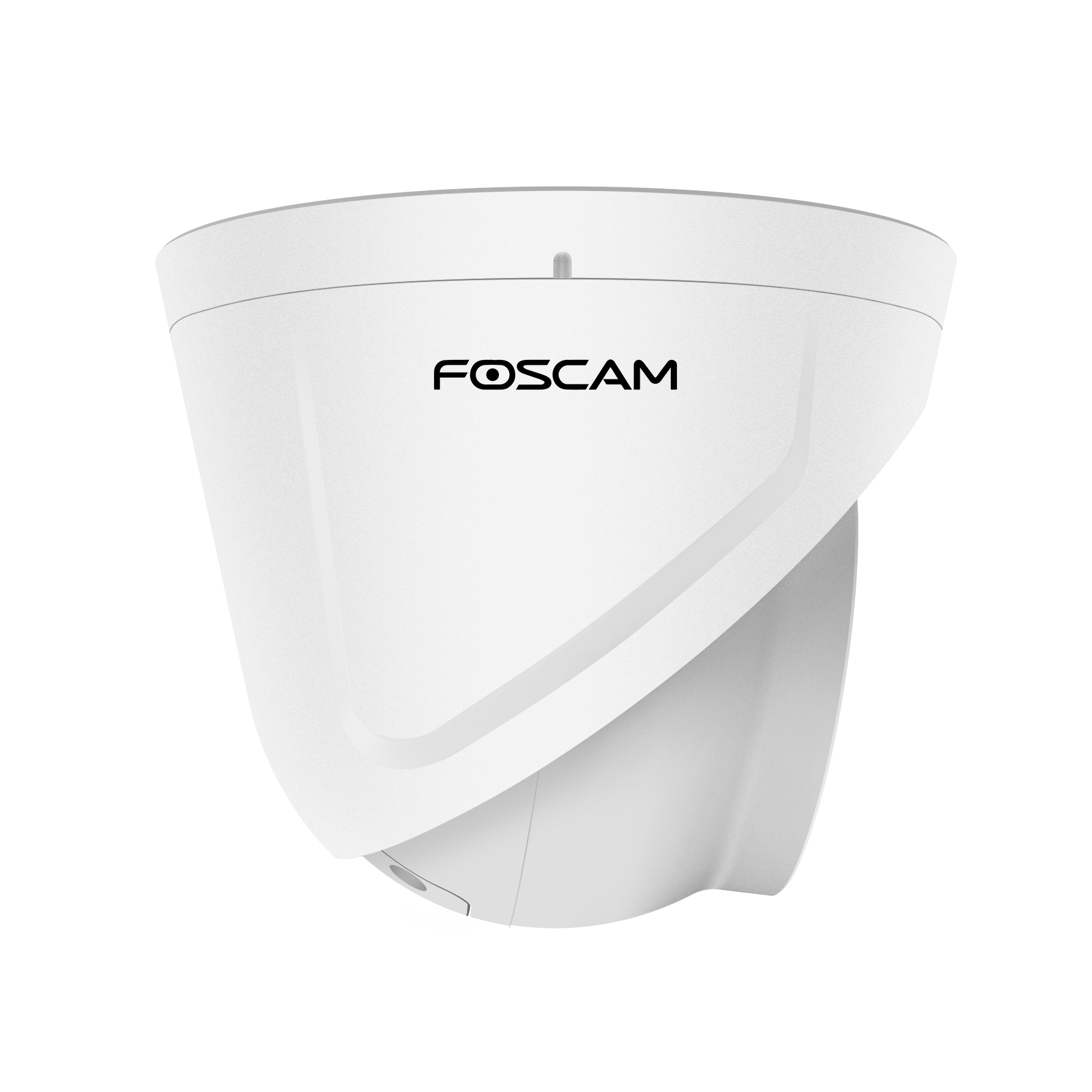 Witte beveiligingscamera met de merknaam FOSCAM. De camera is koepelvormig.