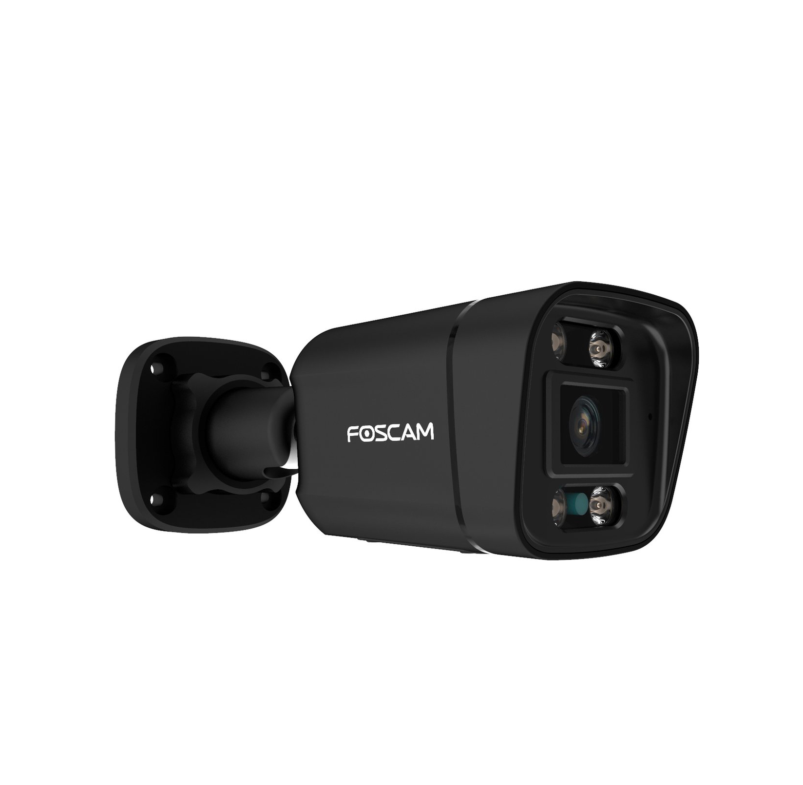 Black security camera with a rectangular shape, labeled Foscam, on a white background.