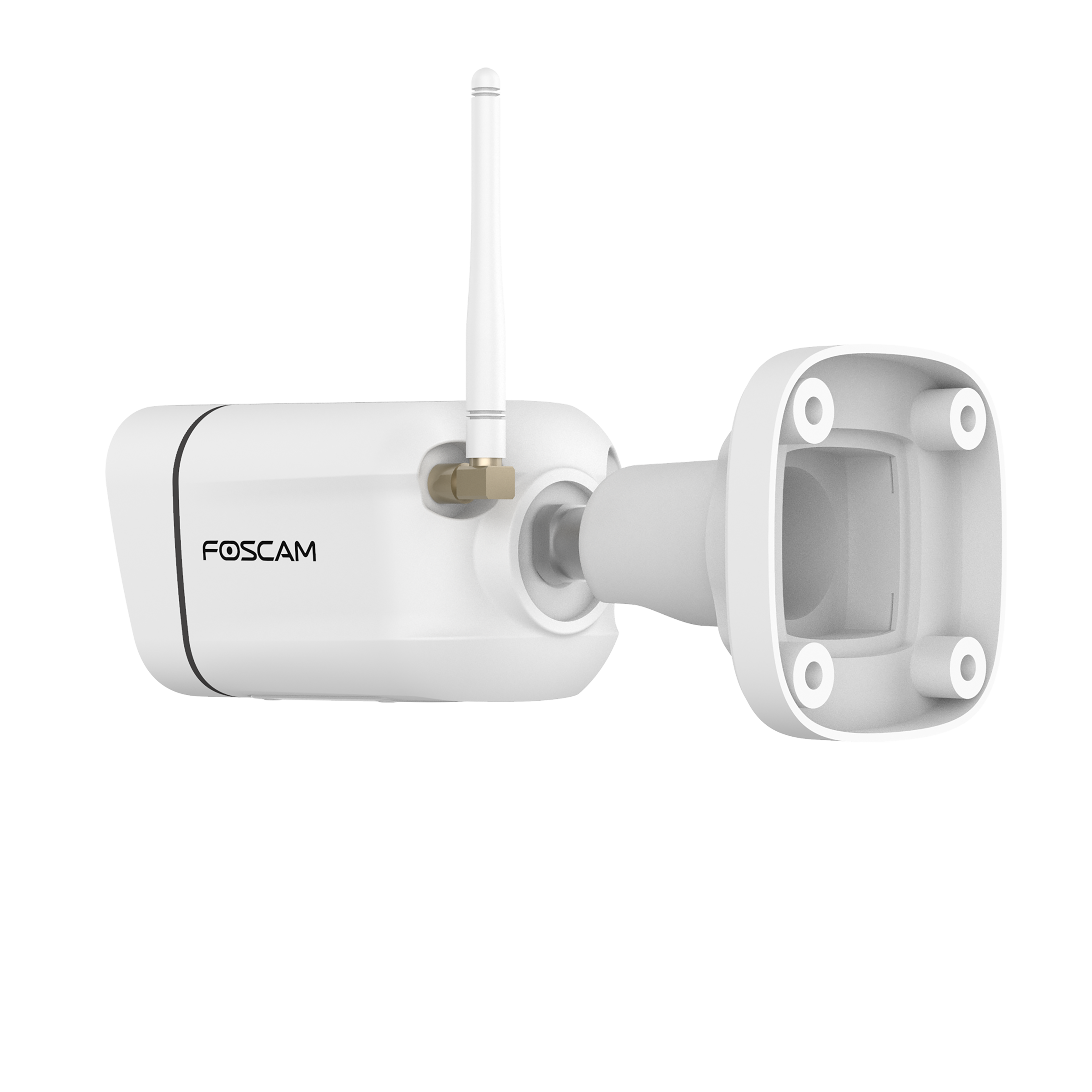 Biała kamera Foscam z anteną, przeznaczona do instalacji zewnętrznej.