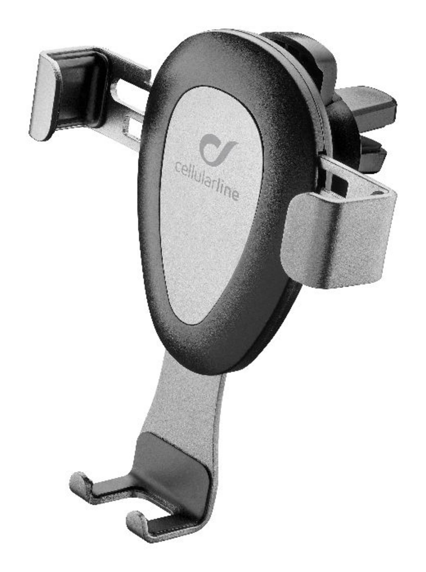 Schwarzer und silberner Autotelefonhalter mit dem Markennamen cellularline.